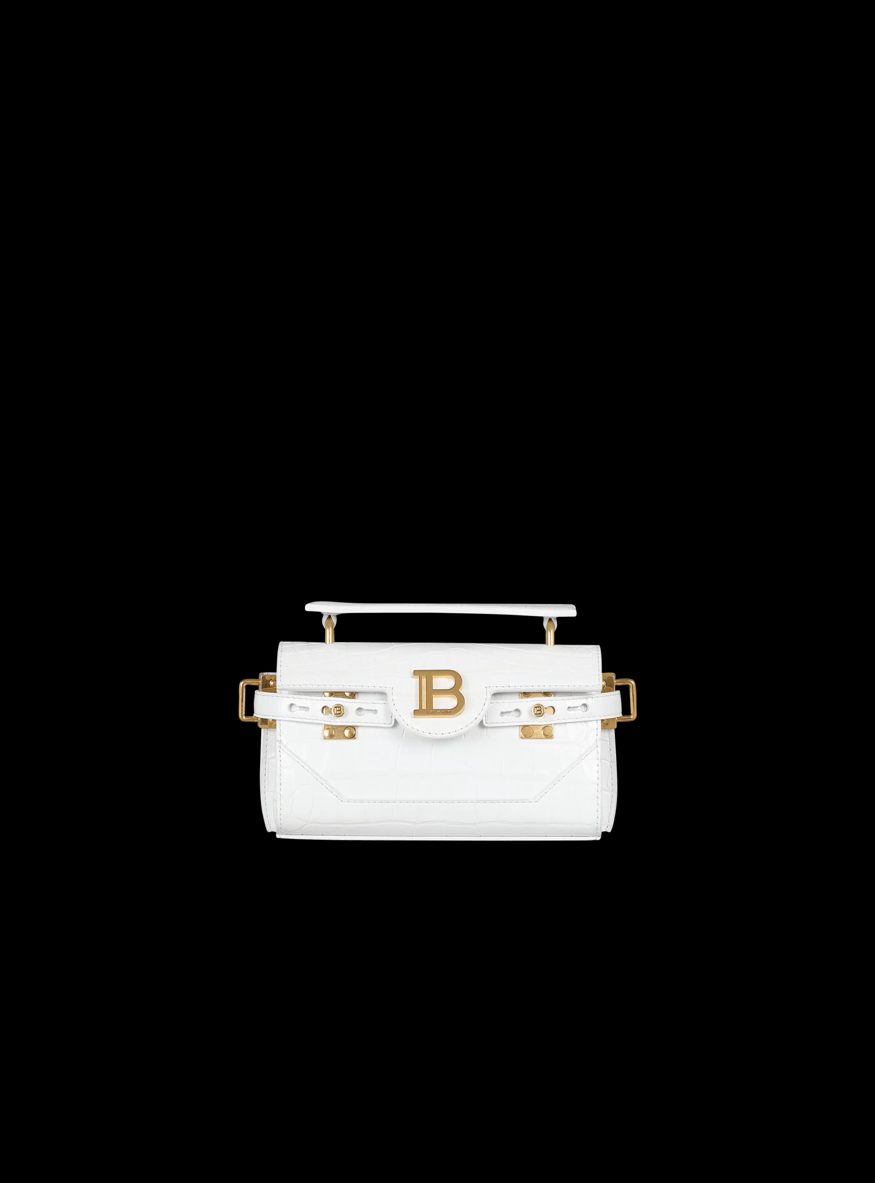 Balmain Borse Mini | Borse A Spalla-B-Buzz 19 Bag In Crocodile Effect-embossed Leather white