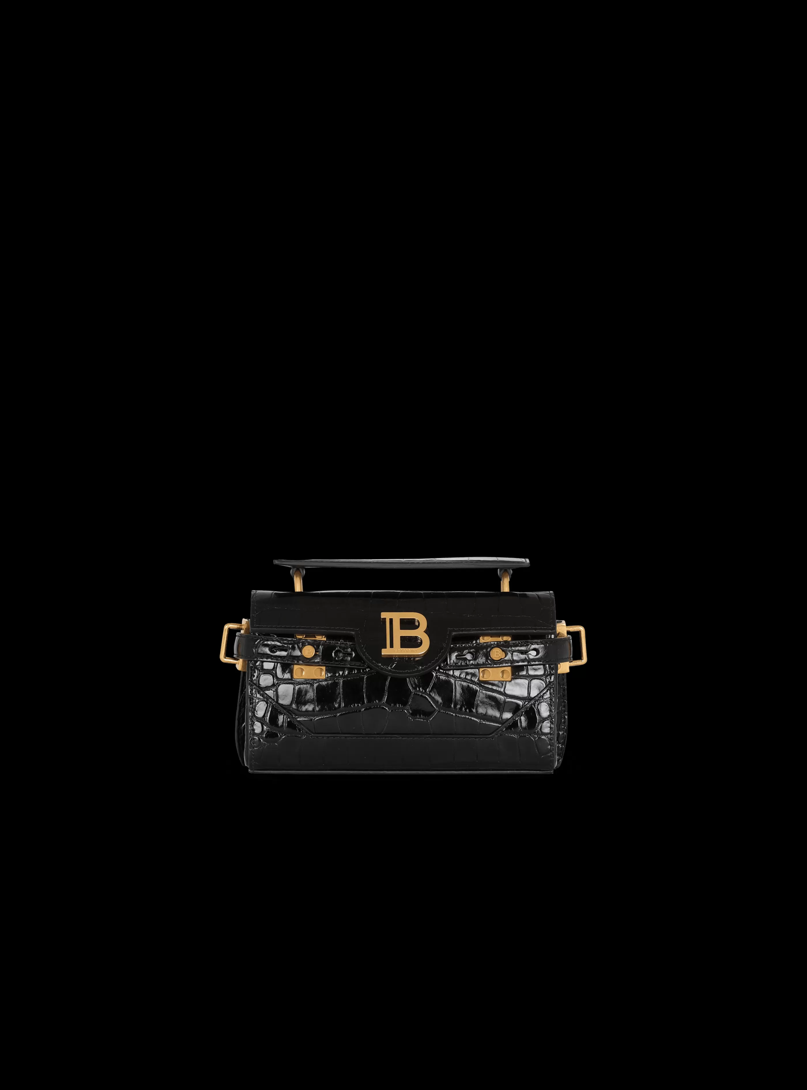 Balmain Borse Mini | Borse A Spalla-B-Buzz 19 Bag In Crocodile-print Leather black