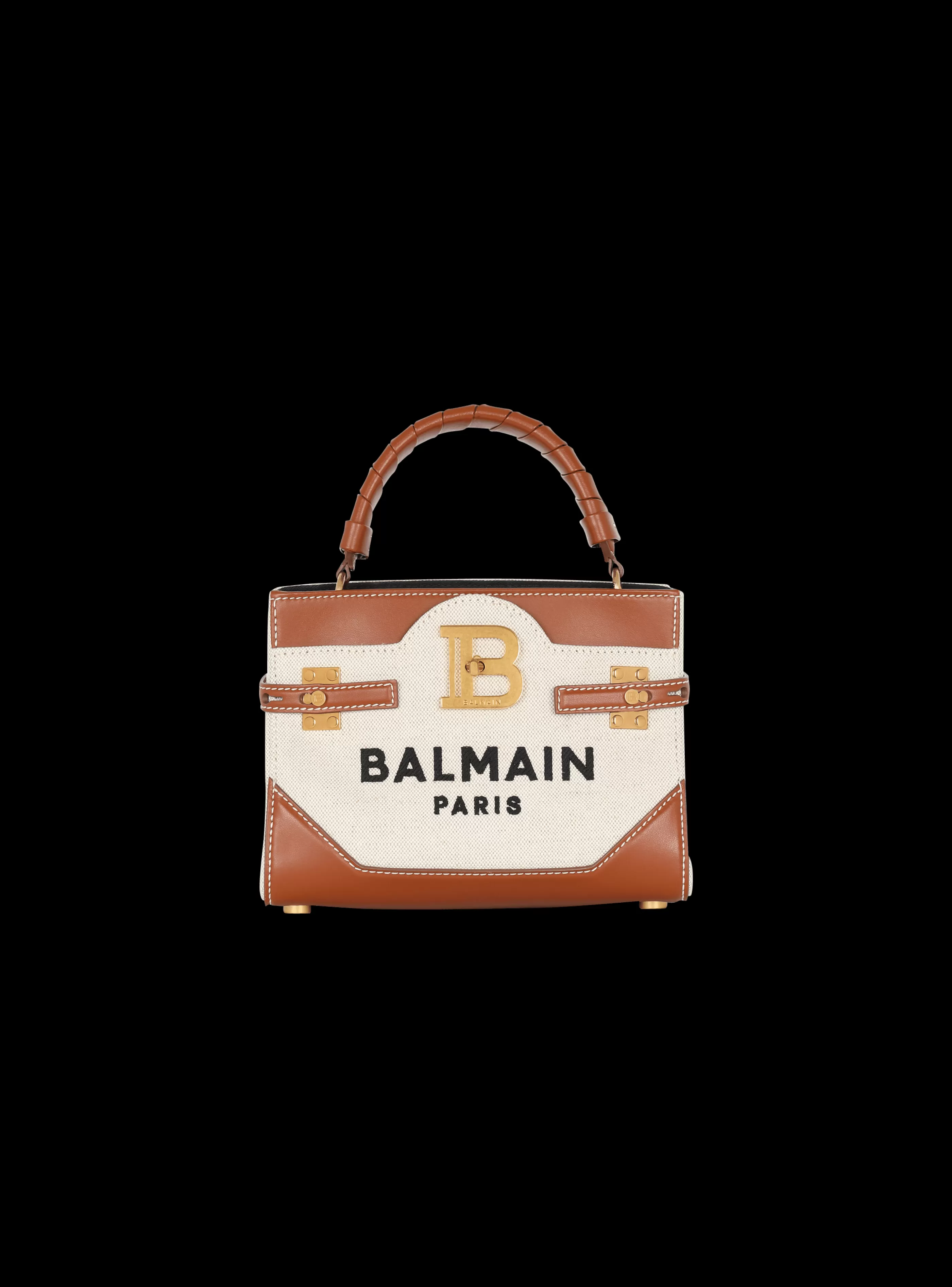 Balmain Borse A Spalla | Borse A Tracolla-B-Buzz 22 Canvas Top Handle Bag With Leather Insert brown