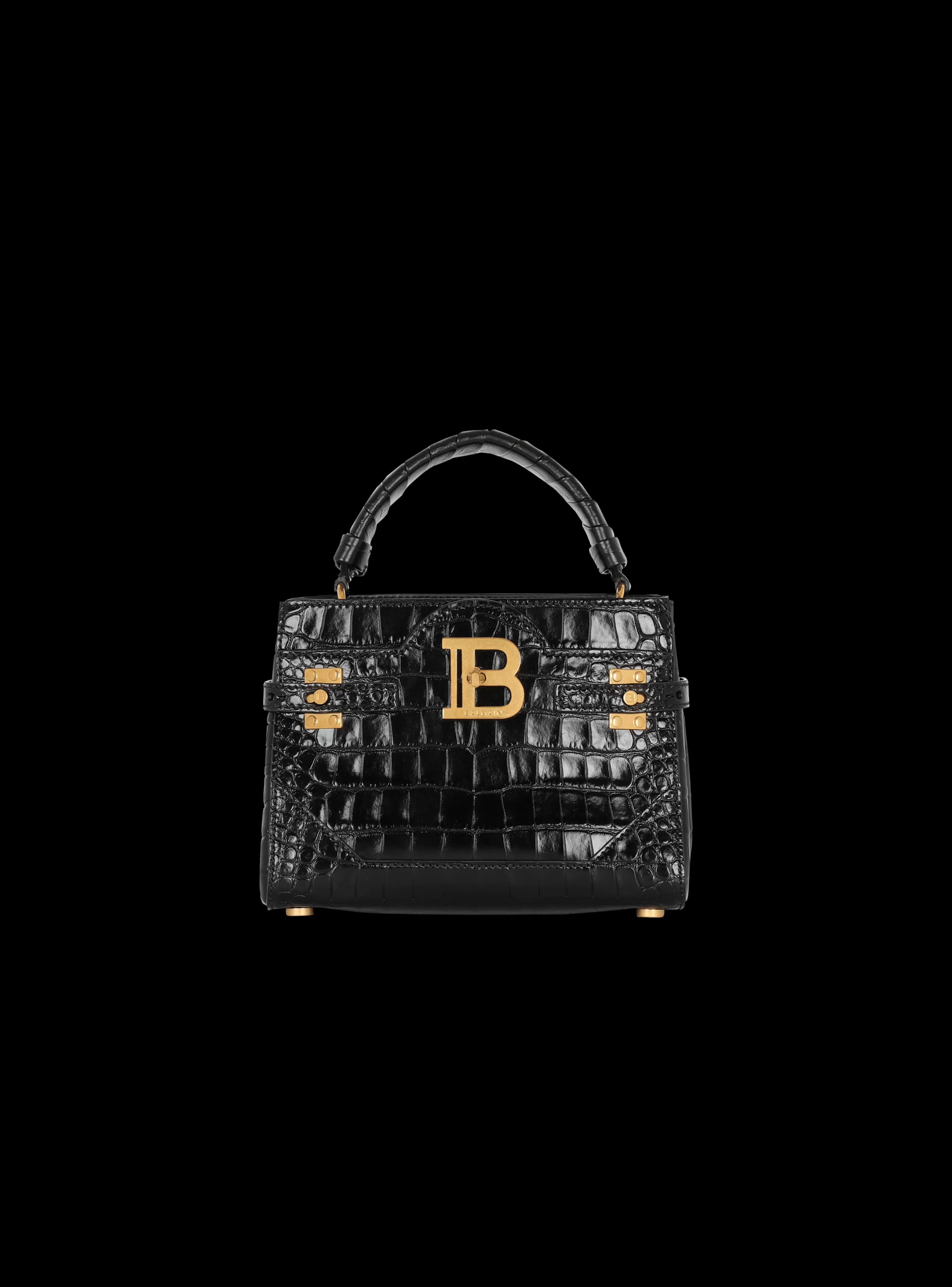 Balmain Borse A Spalla | Borse A Tracolla-B-Buzz 22 Top-handle Bag In Crocodile-print Leather black