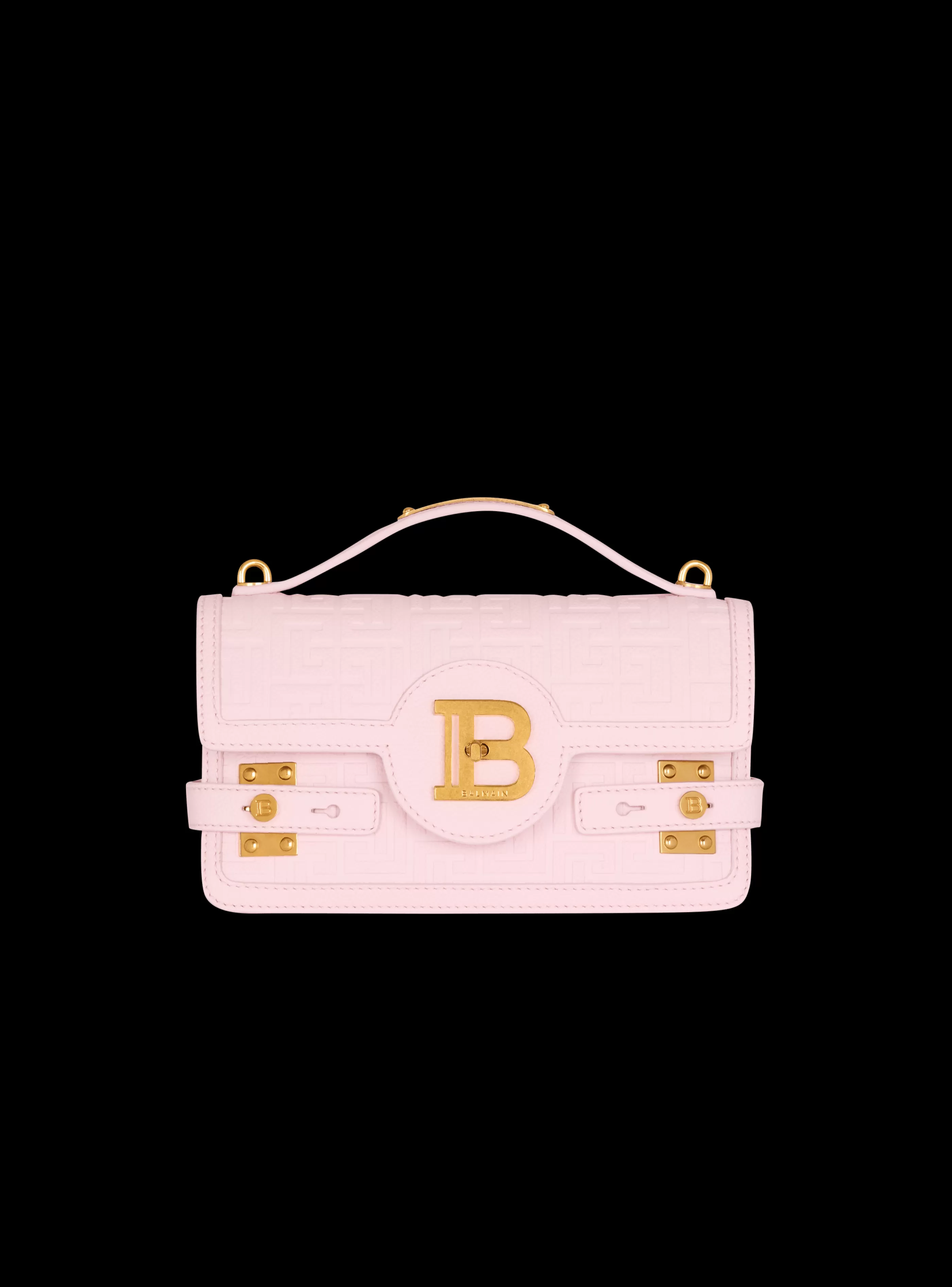 Balmain Borse-B-Buzz 24 Grained Monogram Leather Shoulder Bag pink