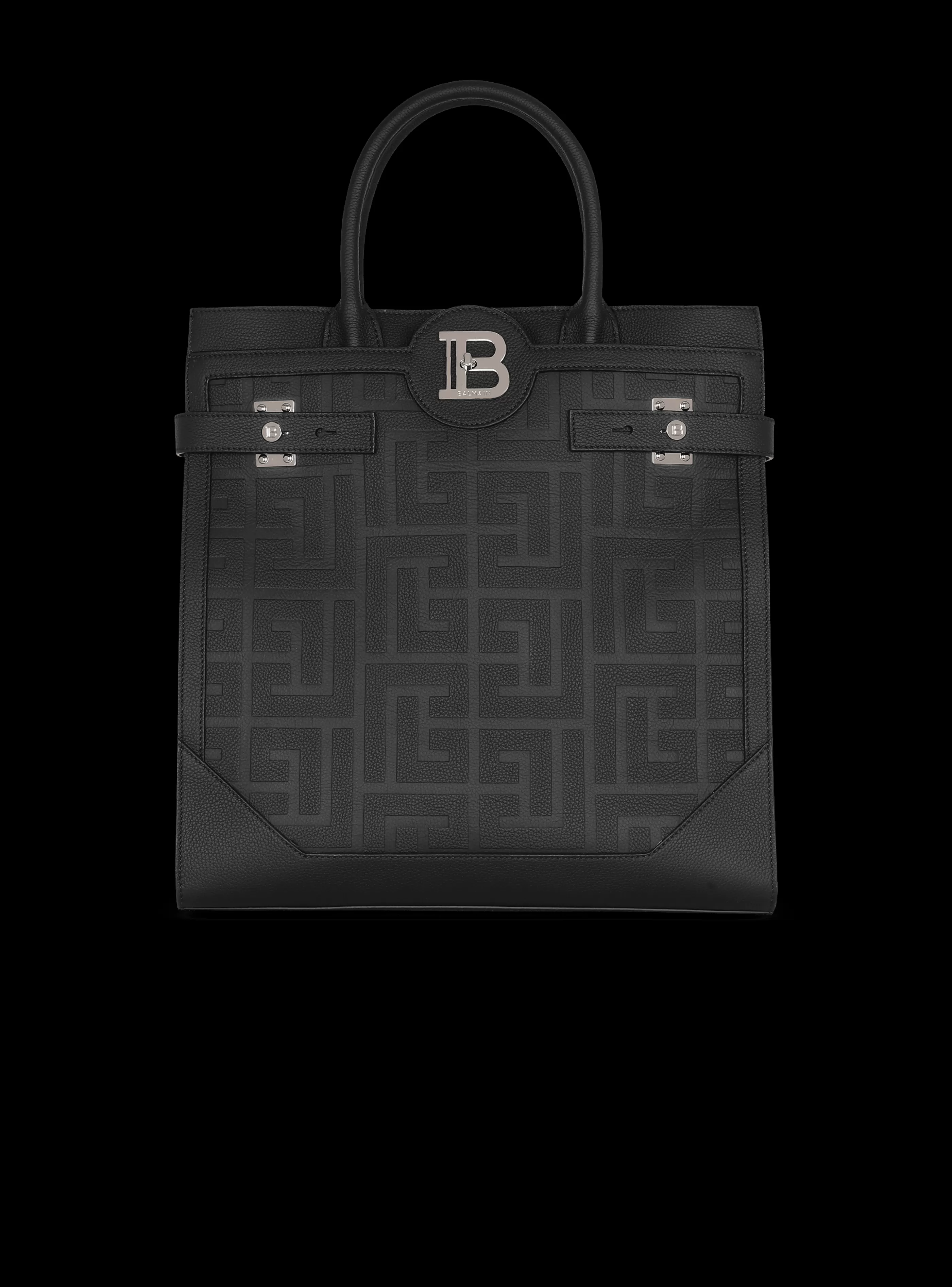 Balmain Borse E Zaini-B-Buzz 36 Monogrammed Canvas And Leather Tote Bag  black