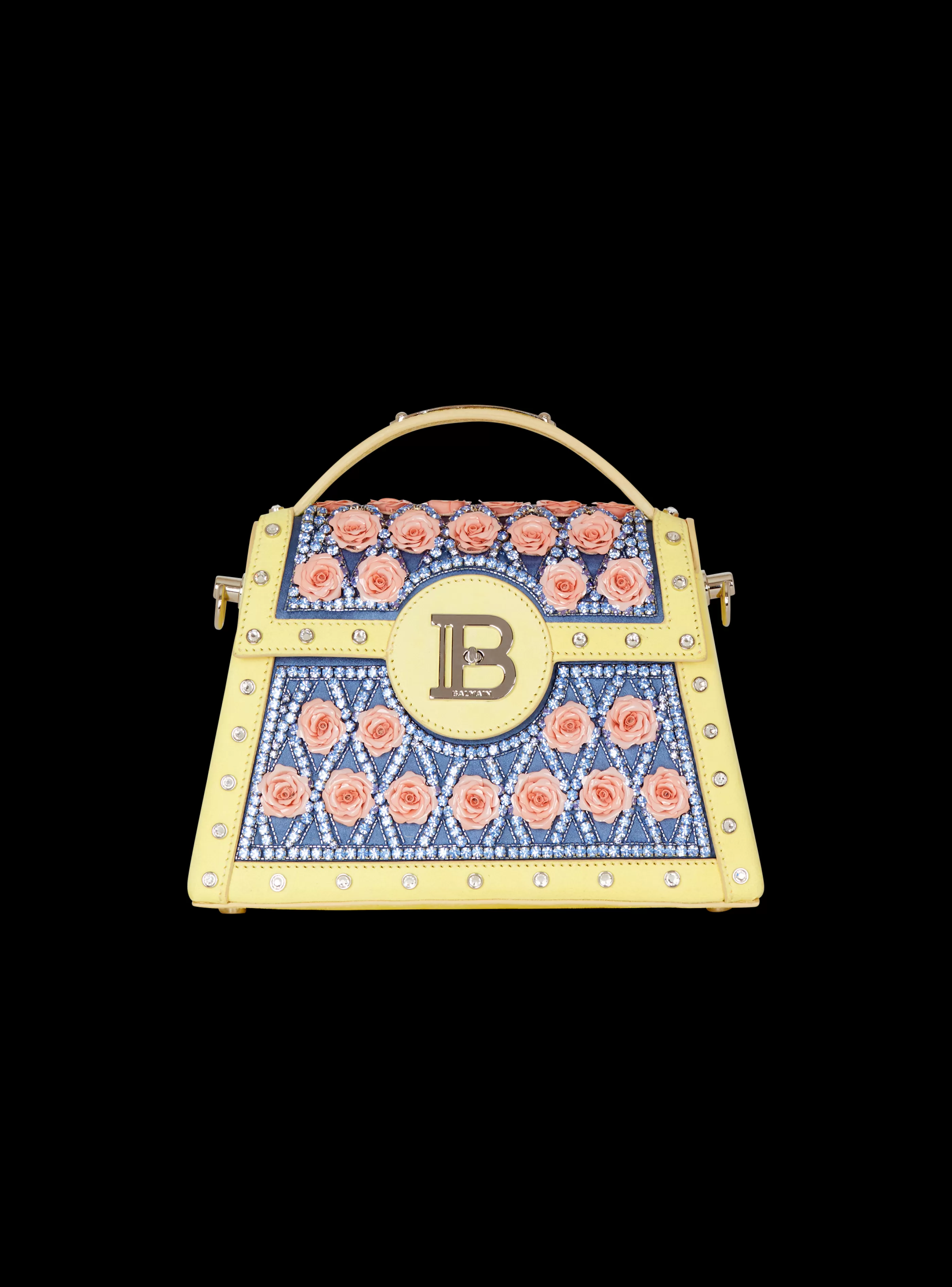 Balmain Borse A Spalla | Borse A Tracolla-B-Buzz Dynasty Bag Embroidered With Grid And Roses multicolor