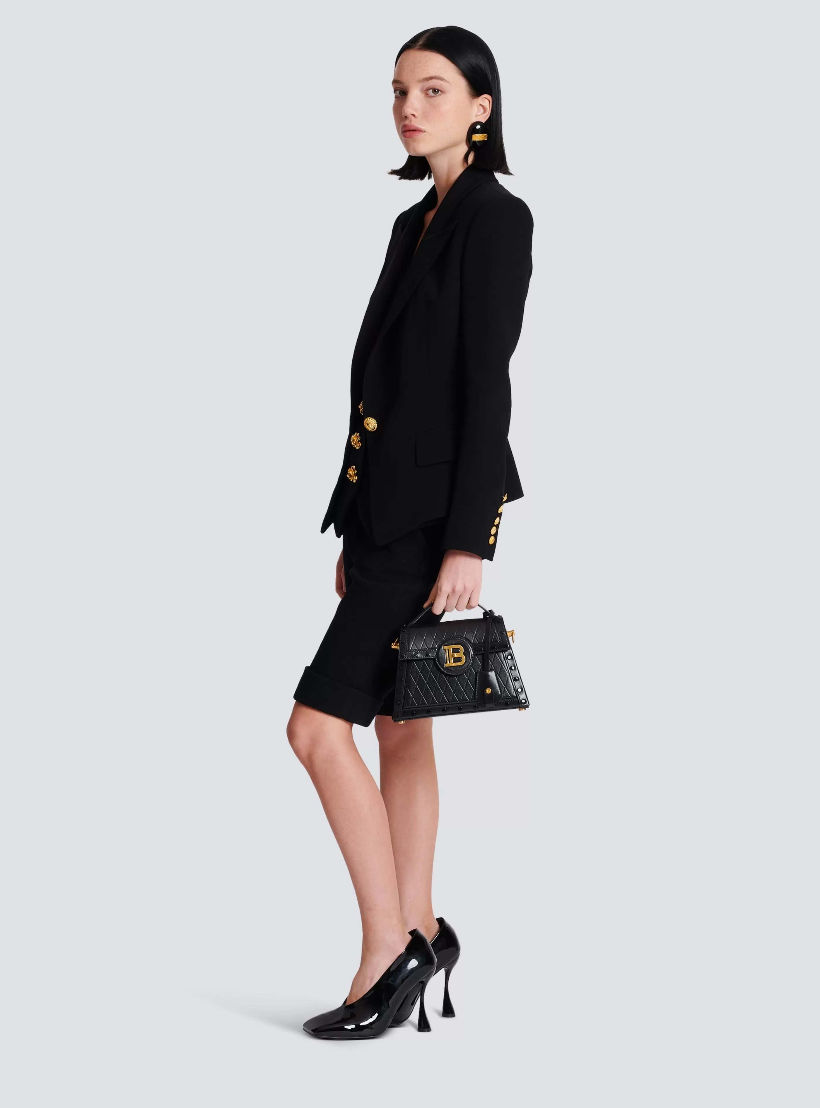 Balmain Borse A Spalla | Borse A Tracolla-B-Buzz Dynasty Bag In Grid-embossed Calfskin black