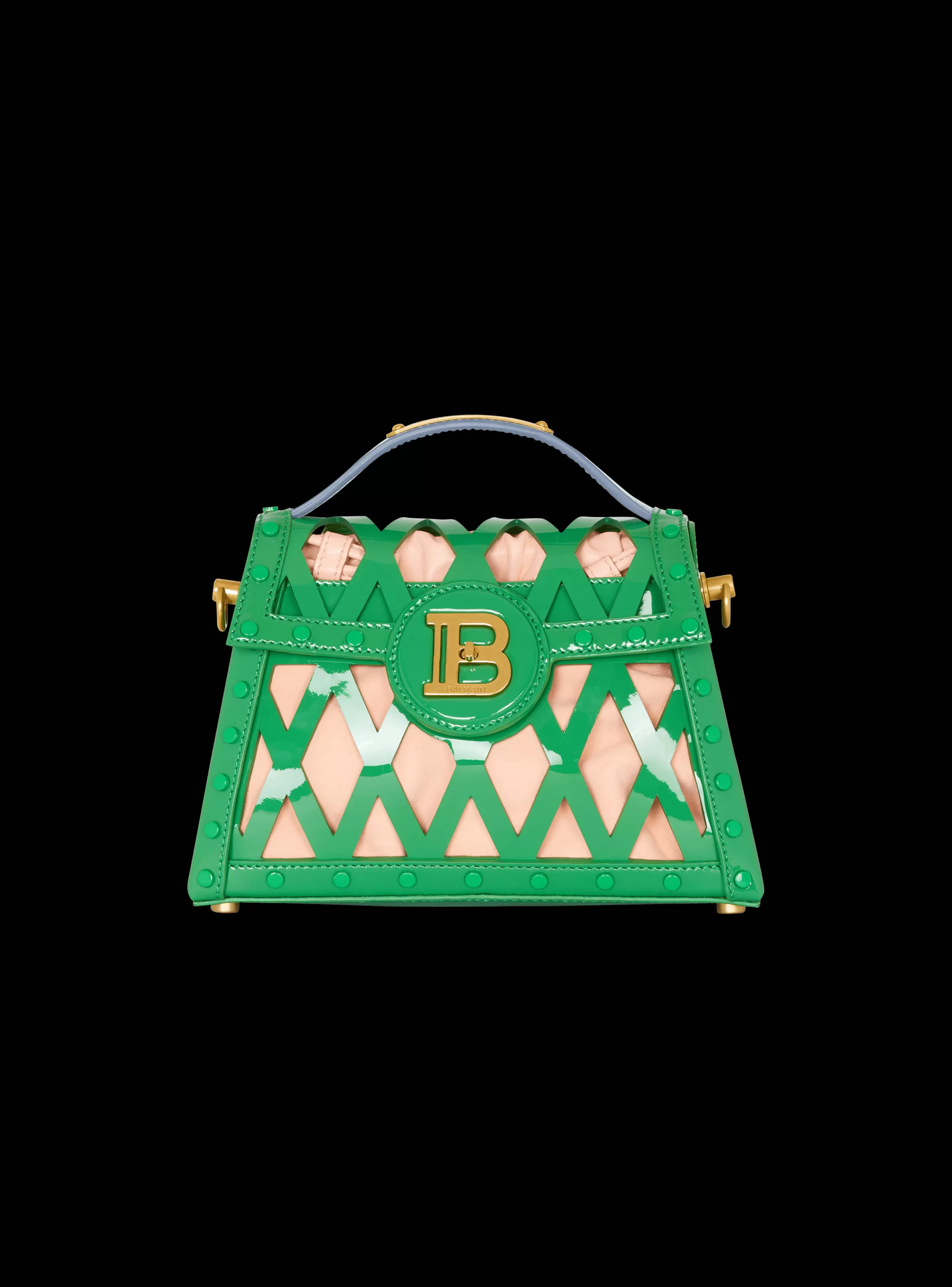Balmain Borse A Spalla | Borse A Tracolla-B-Buzz Dynasty Bag In Patent Leather With An Openwork Grid Motif green