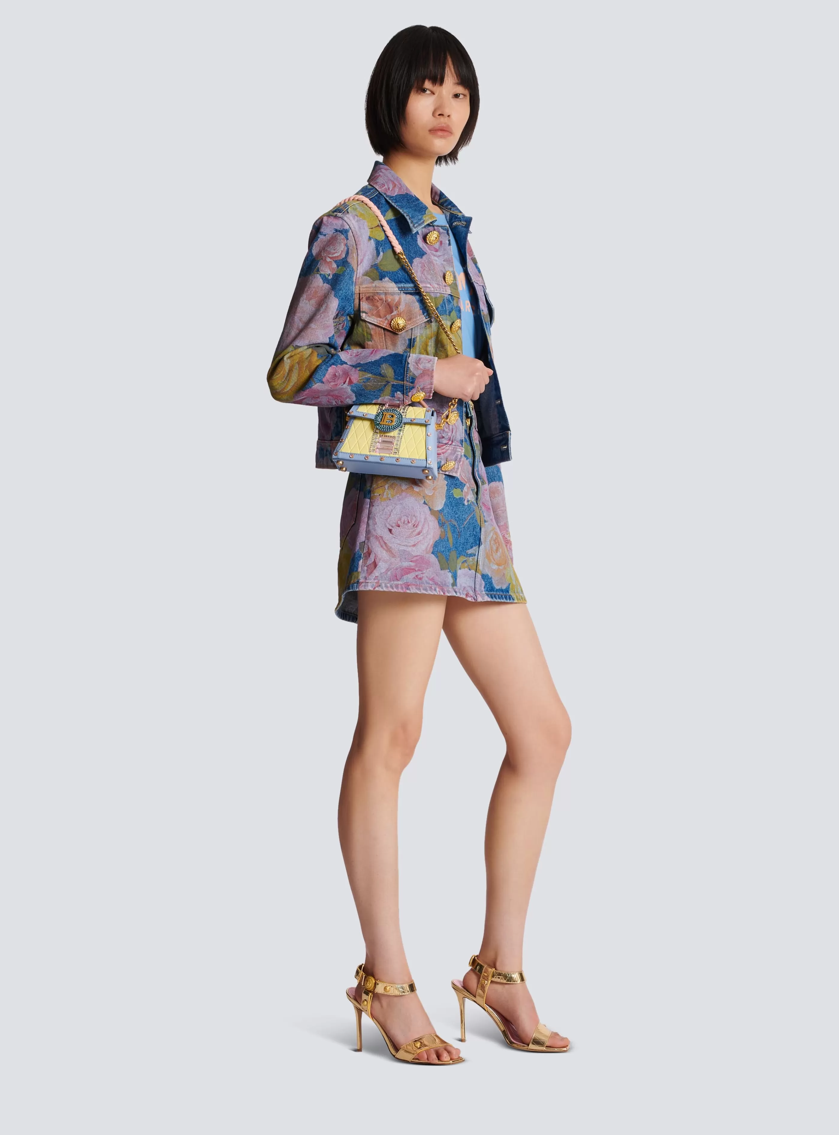 Balmain Borse Mini | Borse A Spalla-B-Buzz Dynasty Small Suede Bag With Embossed Grid Motif And Embroidery multicolor
