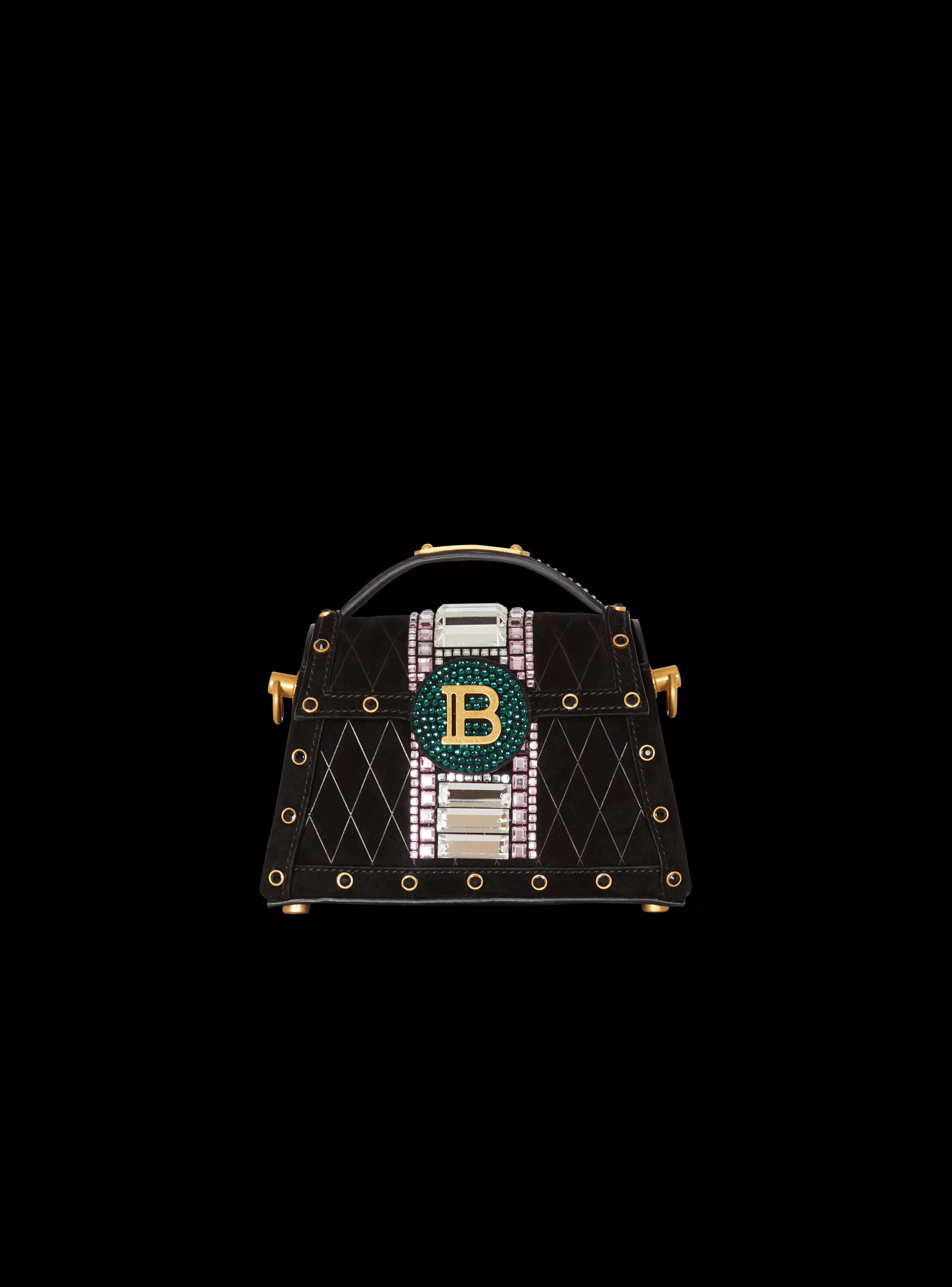 Balmain Borse A Spalla | Borse A Tracolla-B-Buzz Dynasty Small Suede Bag With Embossed Grid Motif And Embroidery black