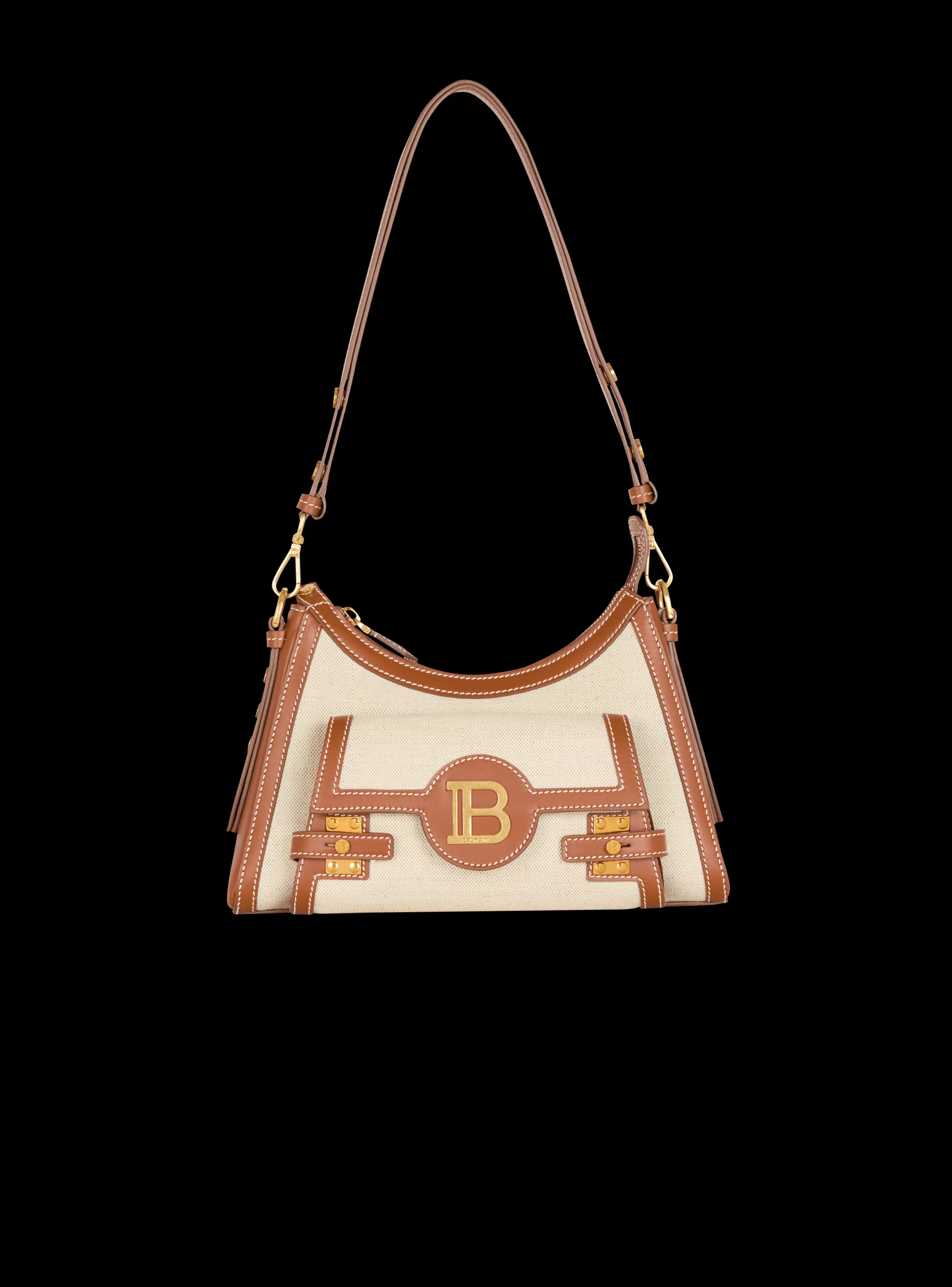 Balmain Borse-B-Buzz Hobo Bag In Leather And Canvas beige