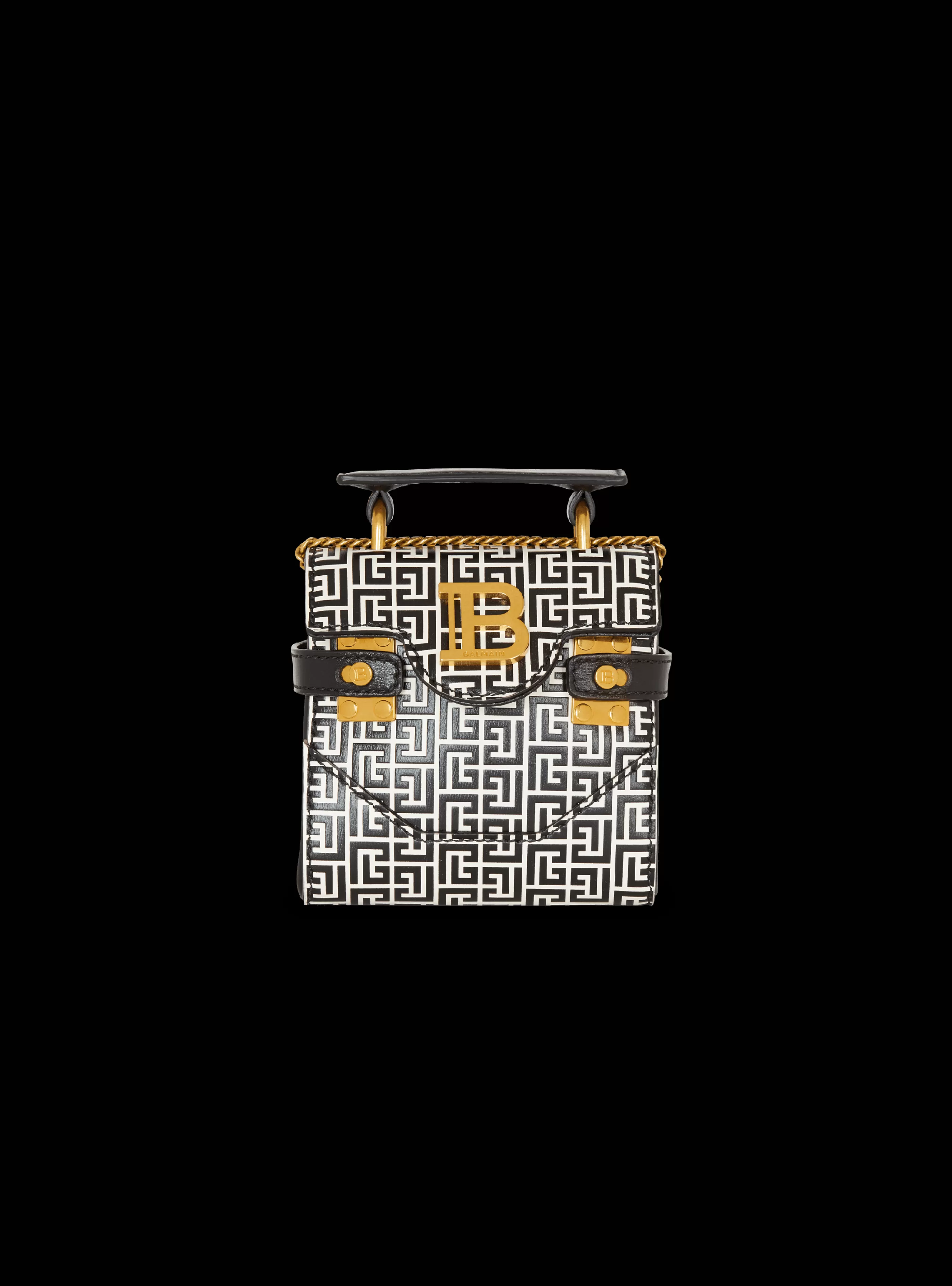 Balmain Borse Mini | Borse A Spalla-B-Buzz Mini 12 Bag In Embossed Calfskin With A PB Labyrinth Monogram black