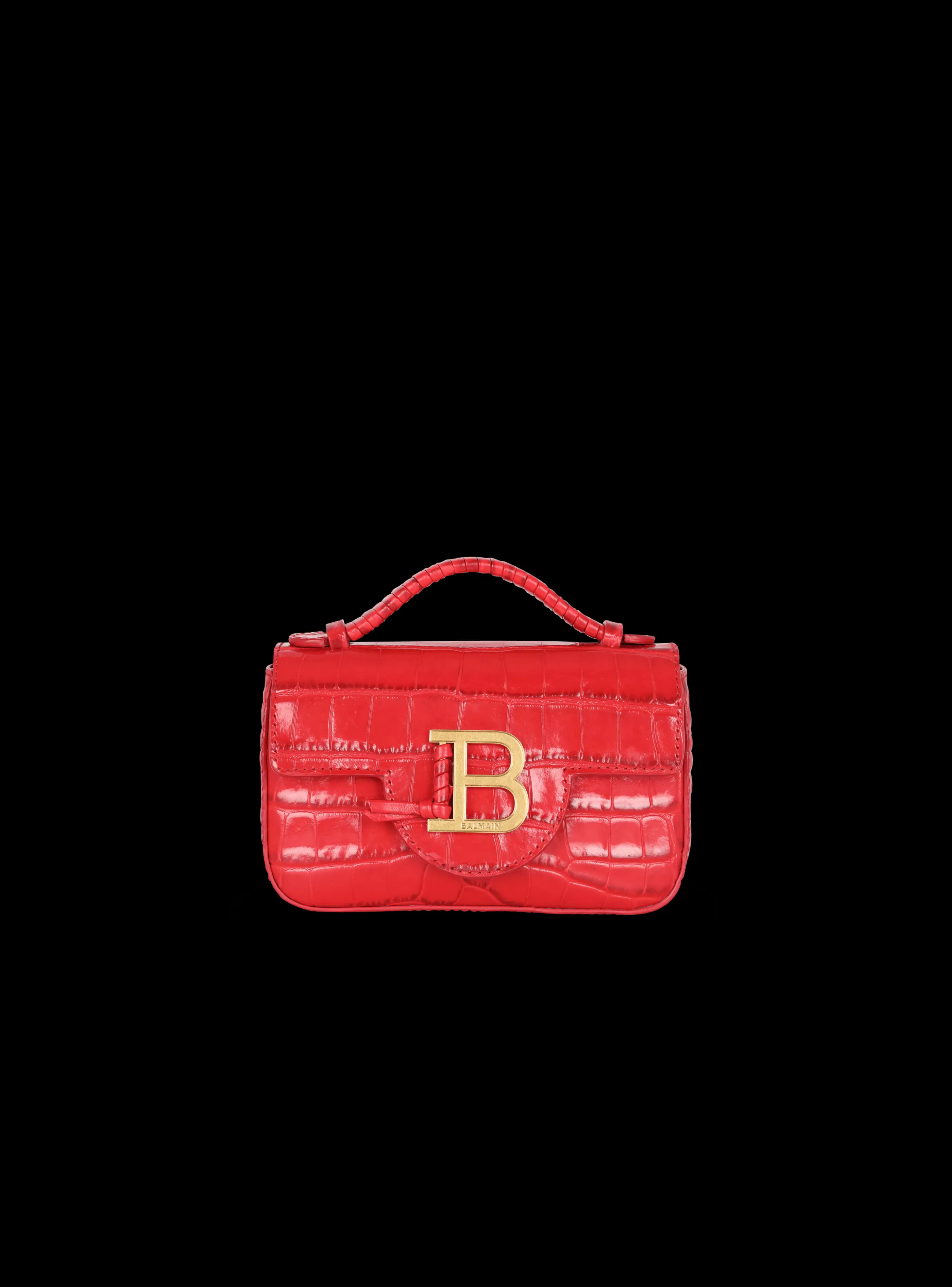 Balmain Borse Mini | Borse A Spalla-B-Buzz Mini Bag In Crocodile-print Leather red