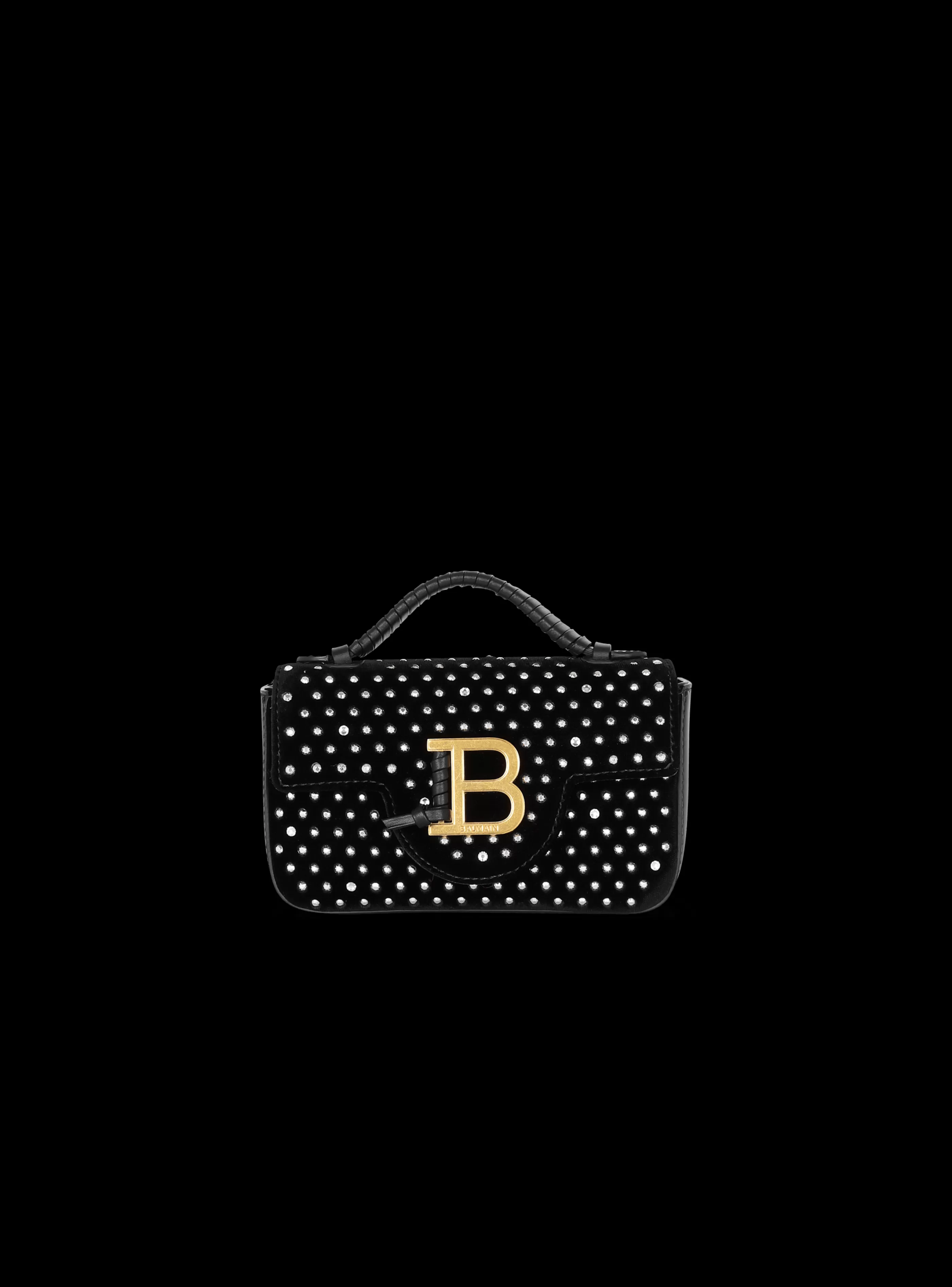 Balmain Borse Mini | Borse A Spalla-B-Buzz Mini Velvet And Crystal Bag black