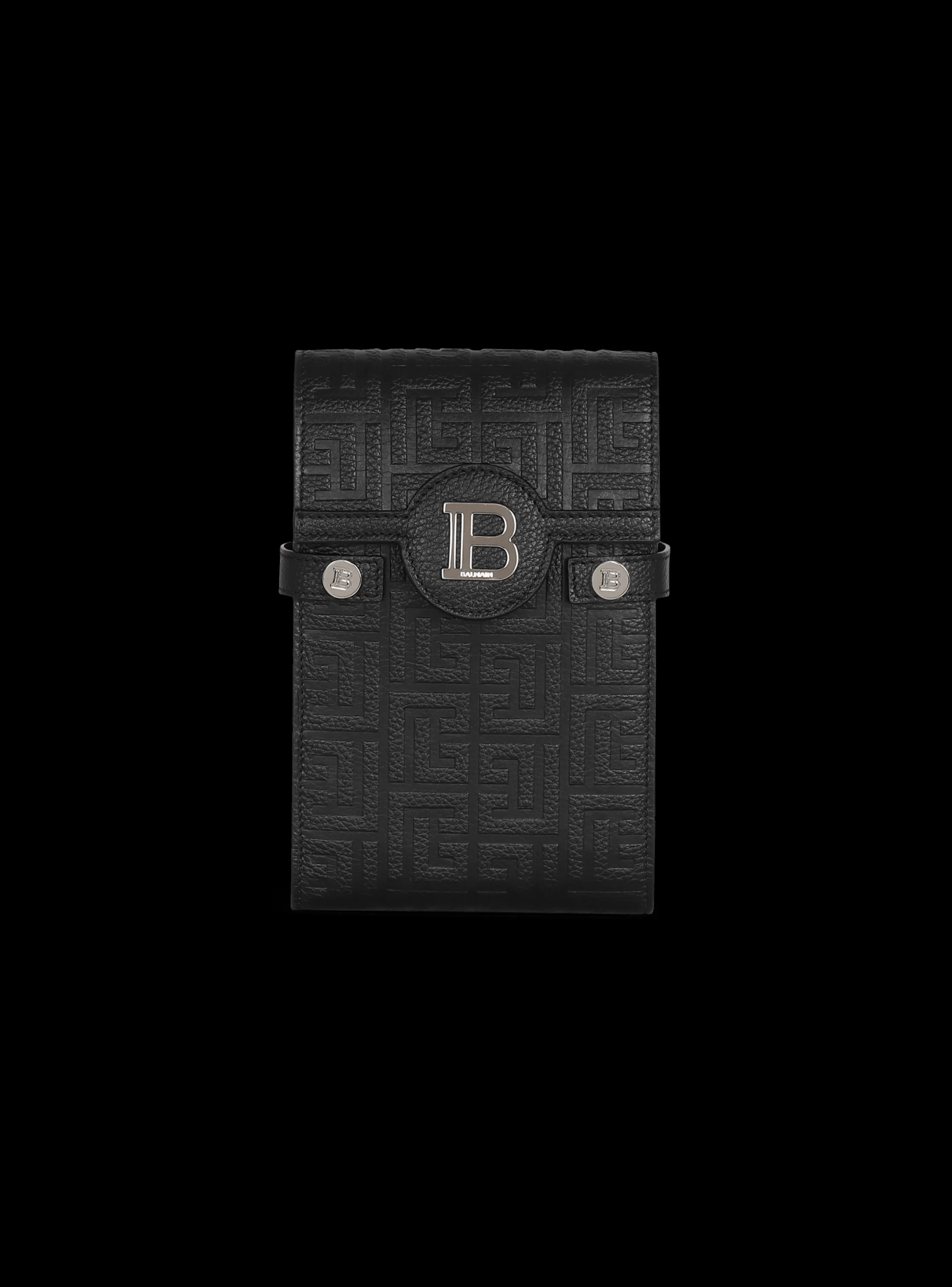 Balmain Piccola Pelletteria-B-Buzz Monogrammed Canvas And Leather Smartphone Pouch  black