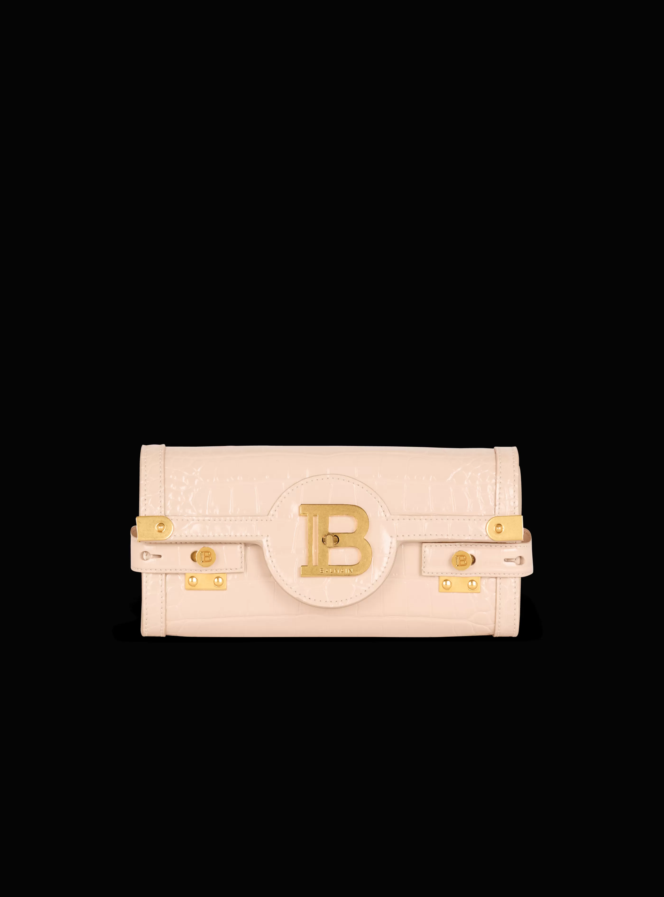 Balmain Borse-B-Buzz Pouch 23 In Crocodile-embossed Calfskin beige