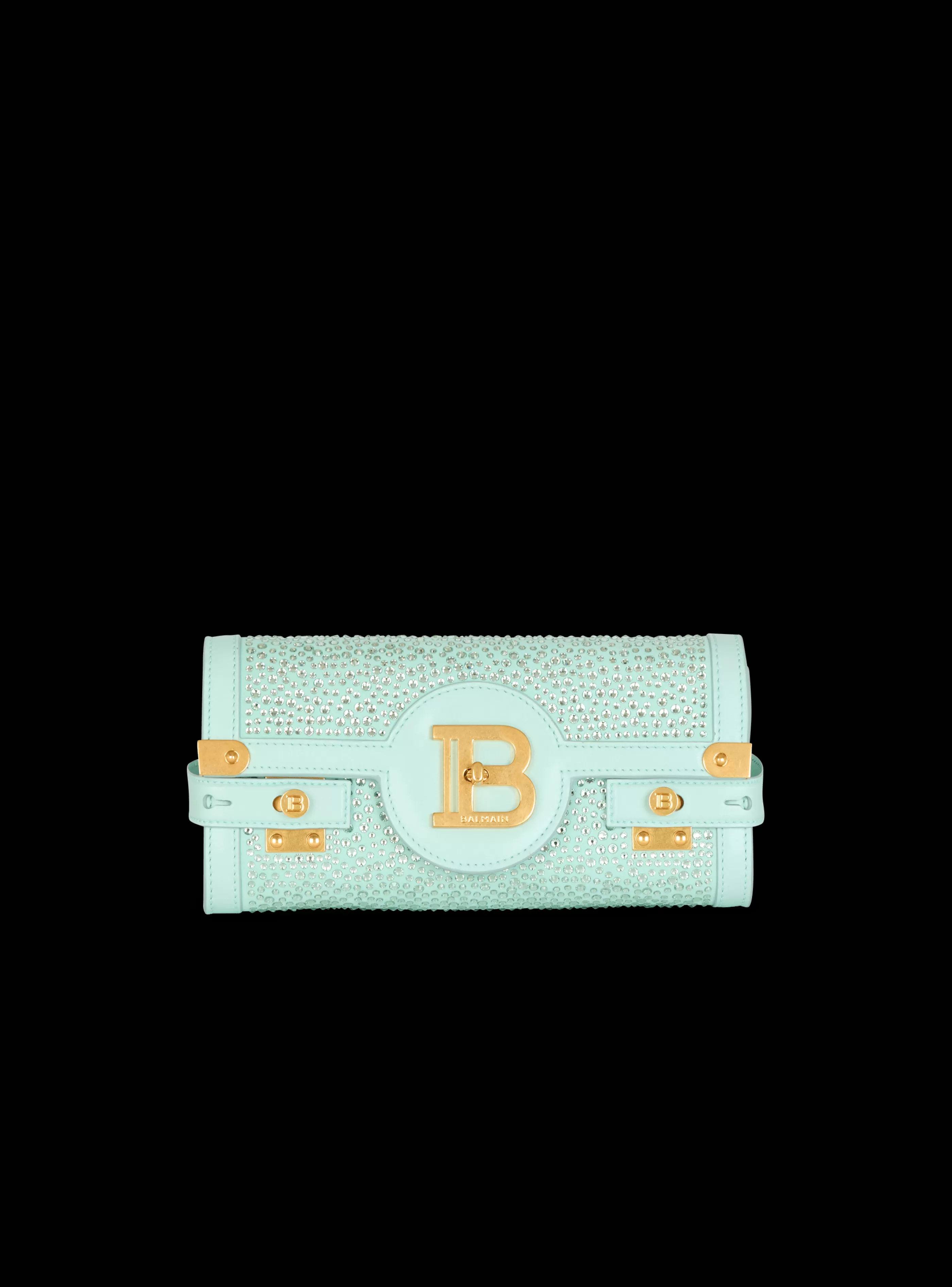 Balmain Borse-B-Buzz Pouch 23 In Suede And Rhinestones blue