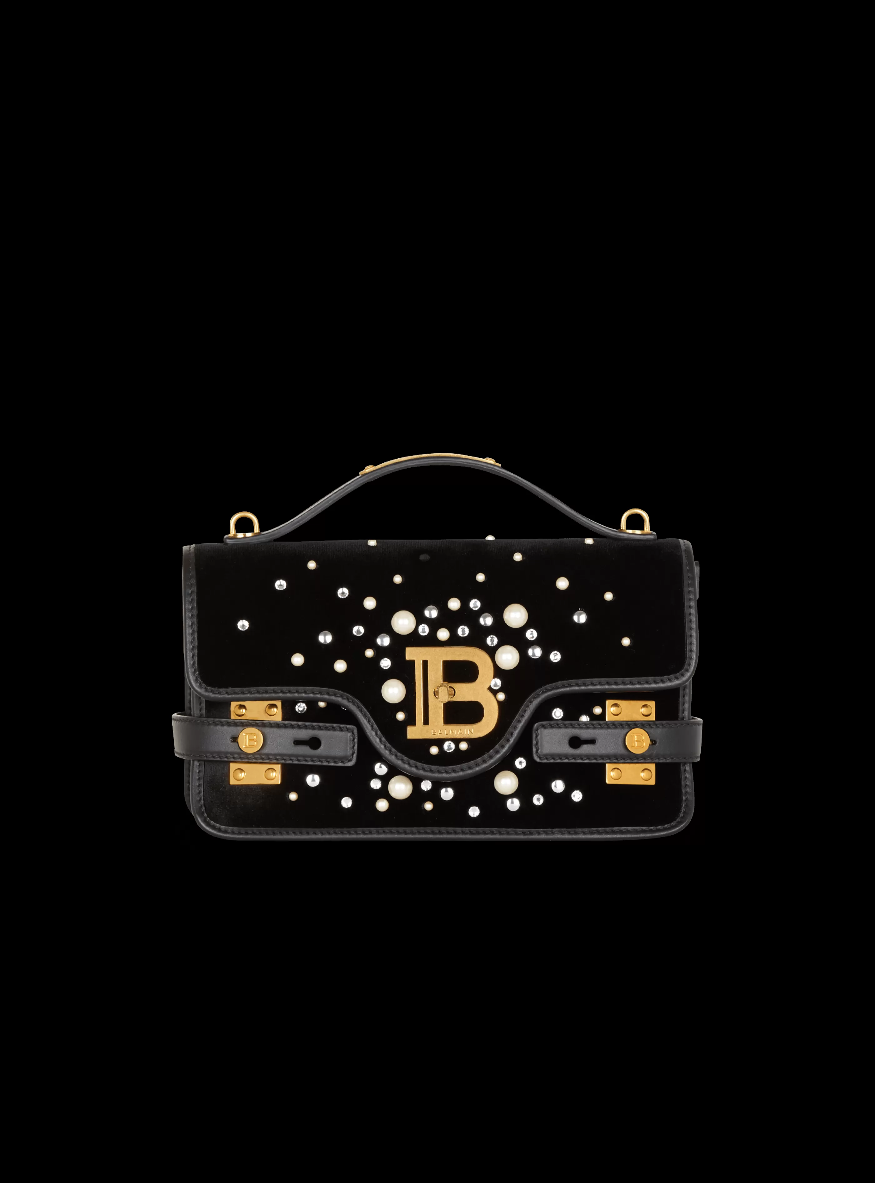 Balmain Borse A Spalla | Borse A Tracolla-B-Buzz Shoulder 24 Bag In Embroidered Velvet black