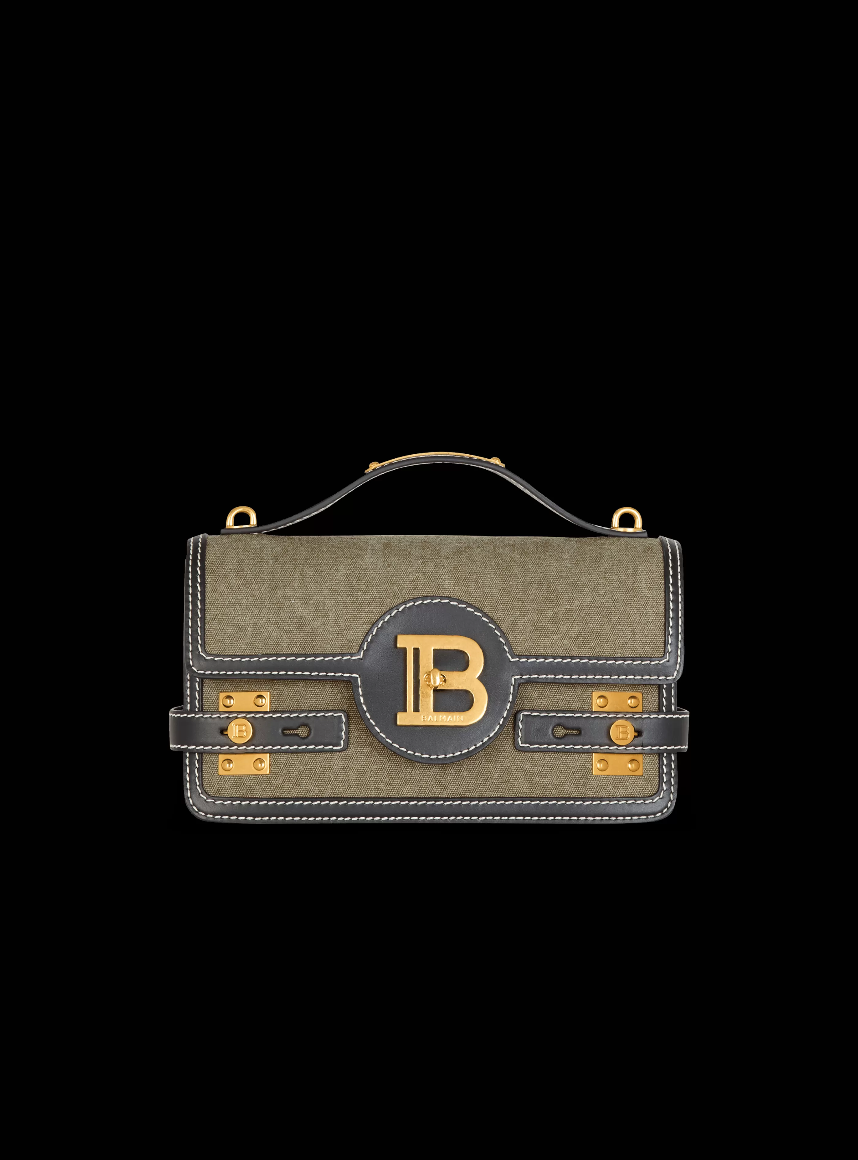 Balmain Borse-B-Buzz Shoulder 24 Leather And Canvas Bag khaki