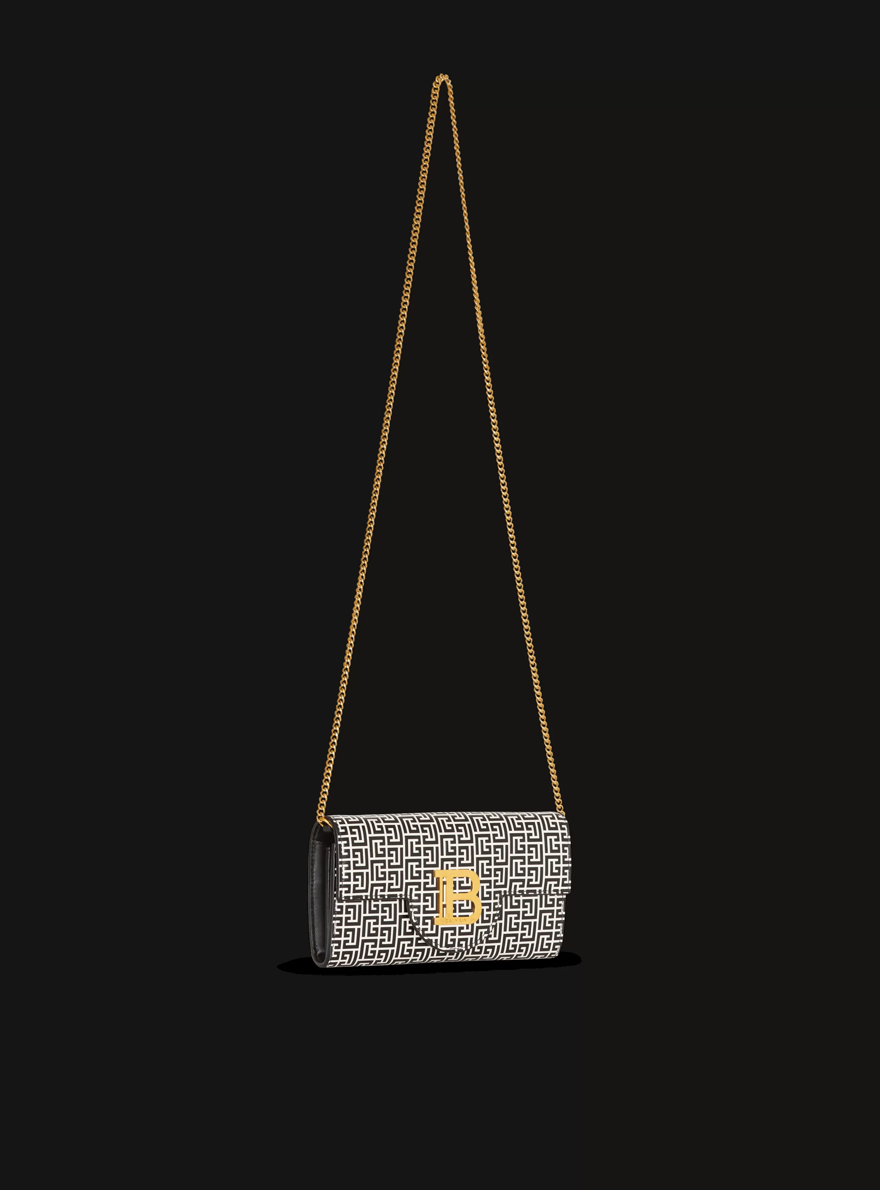 Balmain Piccola Pelletteria | Borse Mini-B-Buzz Wallet In Embossed Calfskin With A PB Labyrinth Monogram black