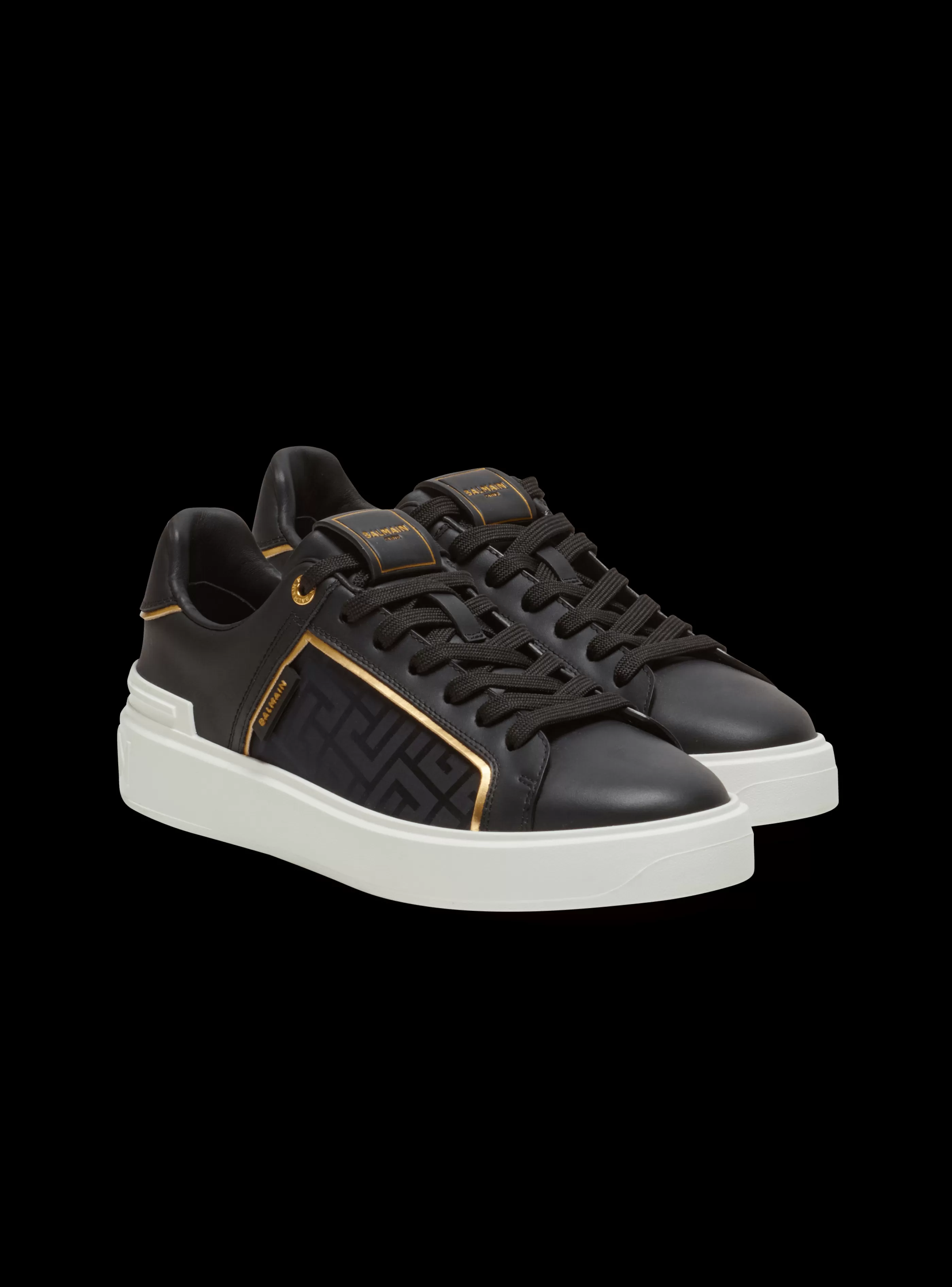 Balmain B-Court-B-Court Monogrammed Nylon And Leather Trainers black