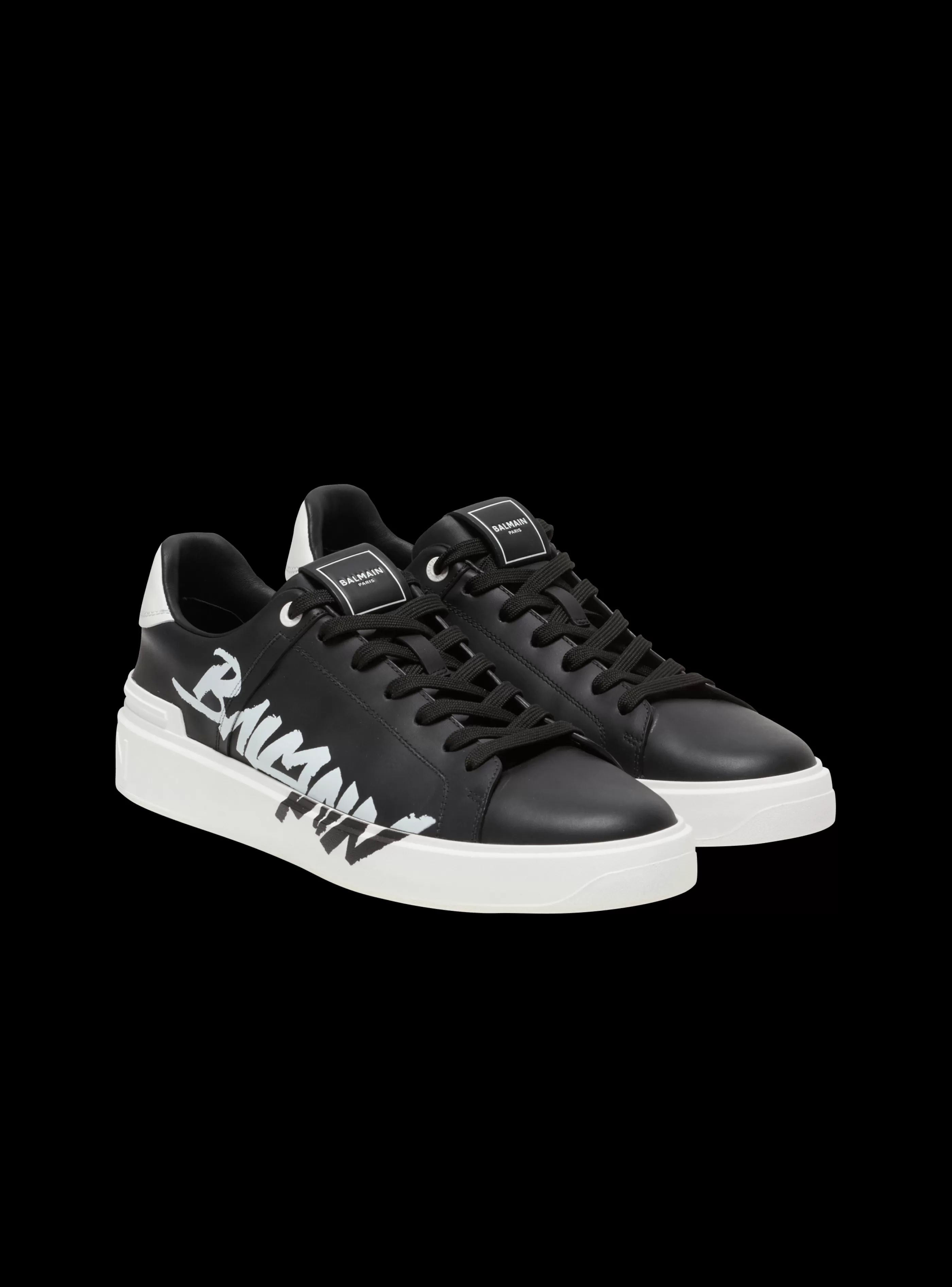 Balmain B-Court-B-Court Printed Leather Trainers black