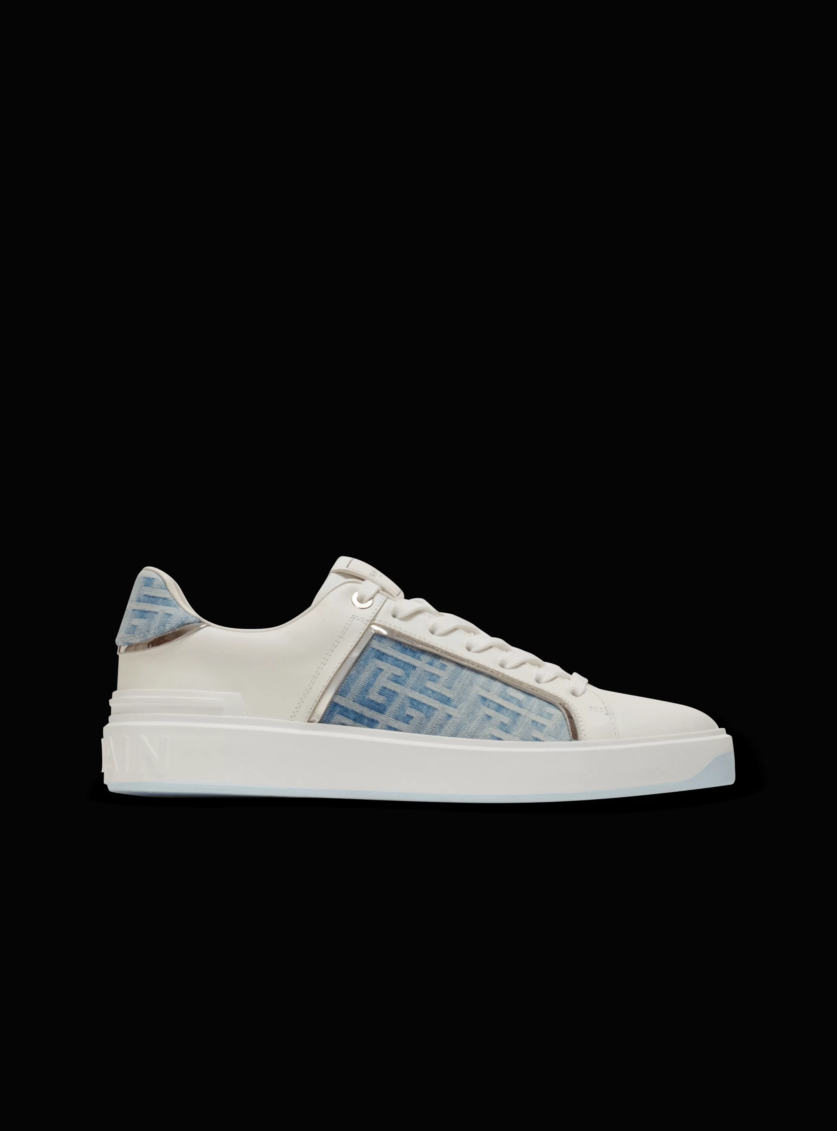 Balmain B-Court-B-Court Trainers In Leather And Denim blue