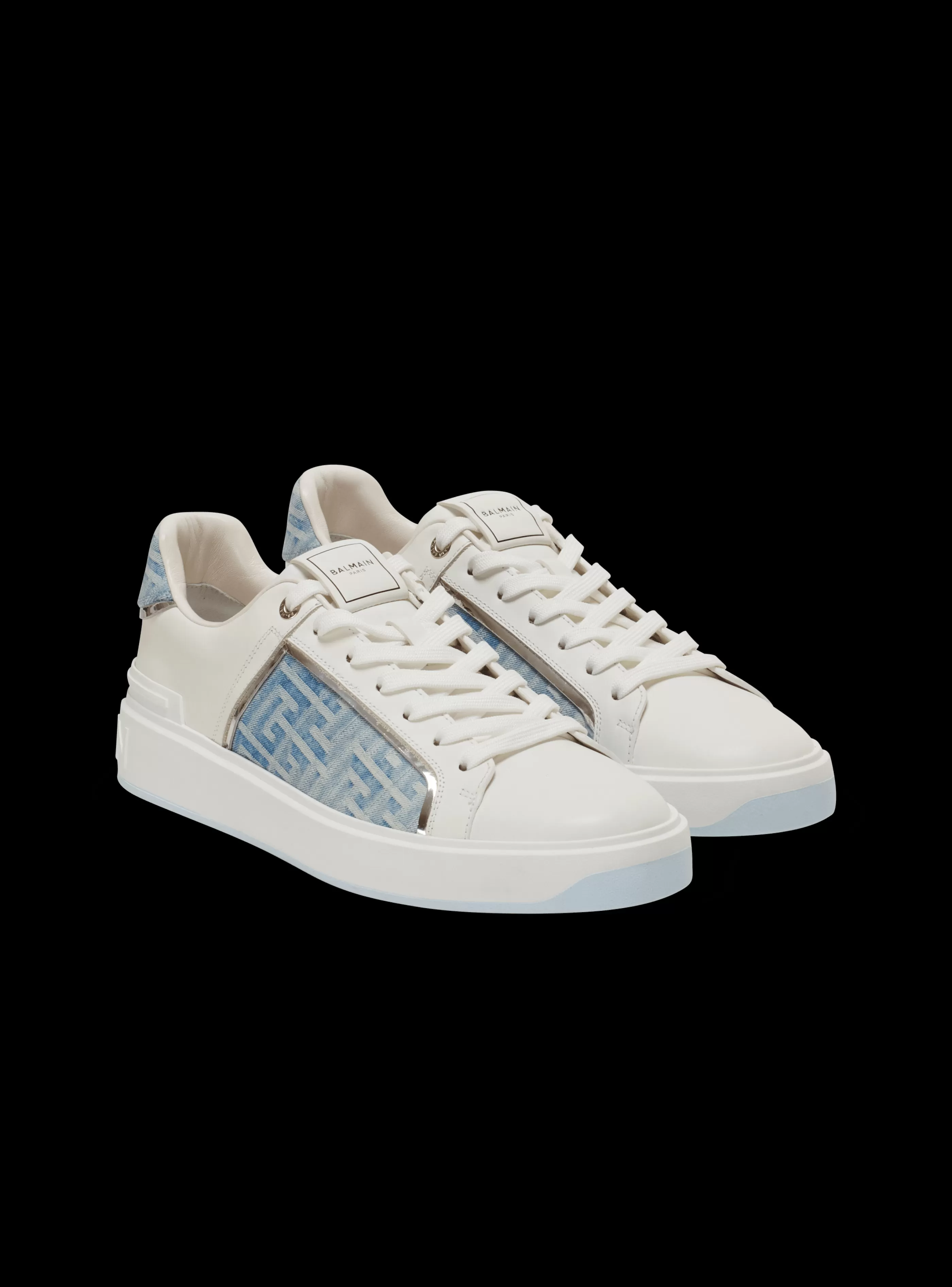 Balmain B-Court-B-Court Trainers In Leather And Denim blue