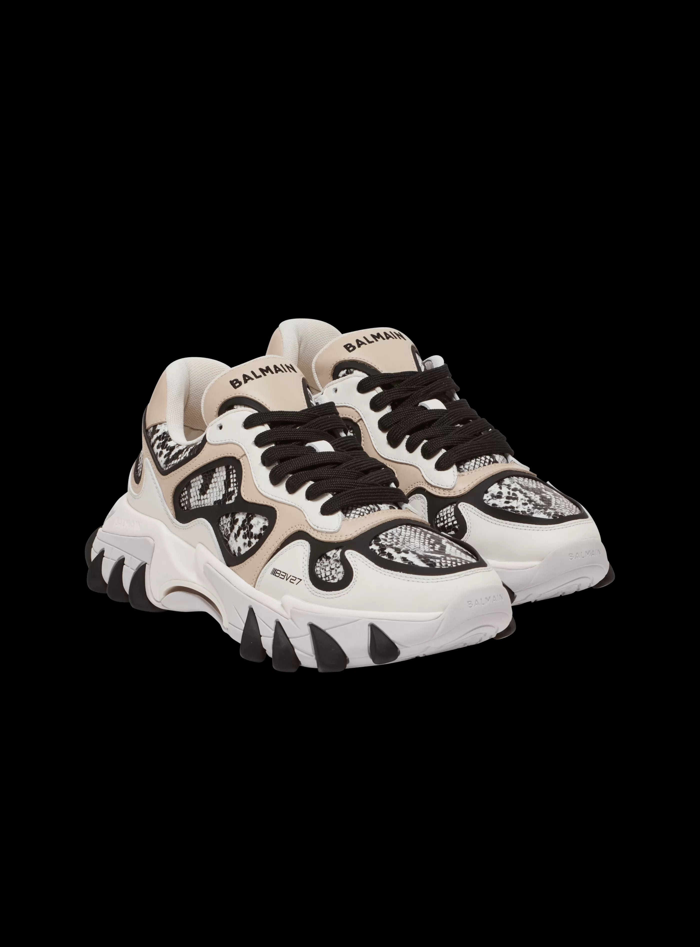 Balmain Donna | Sneakers-B-East Snakeskin-effect Leather, Suede And Mesh Trainers beige