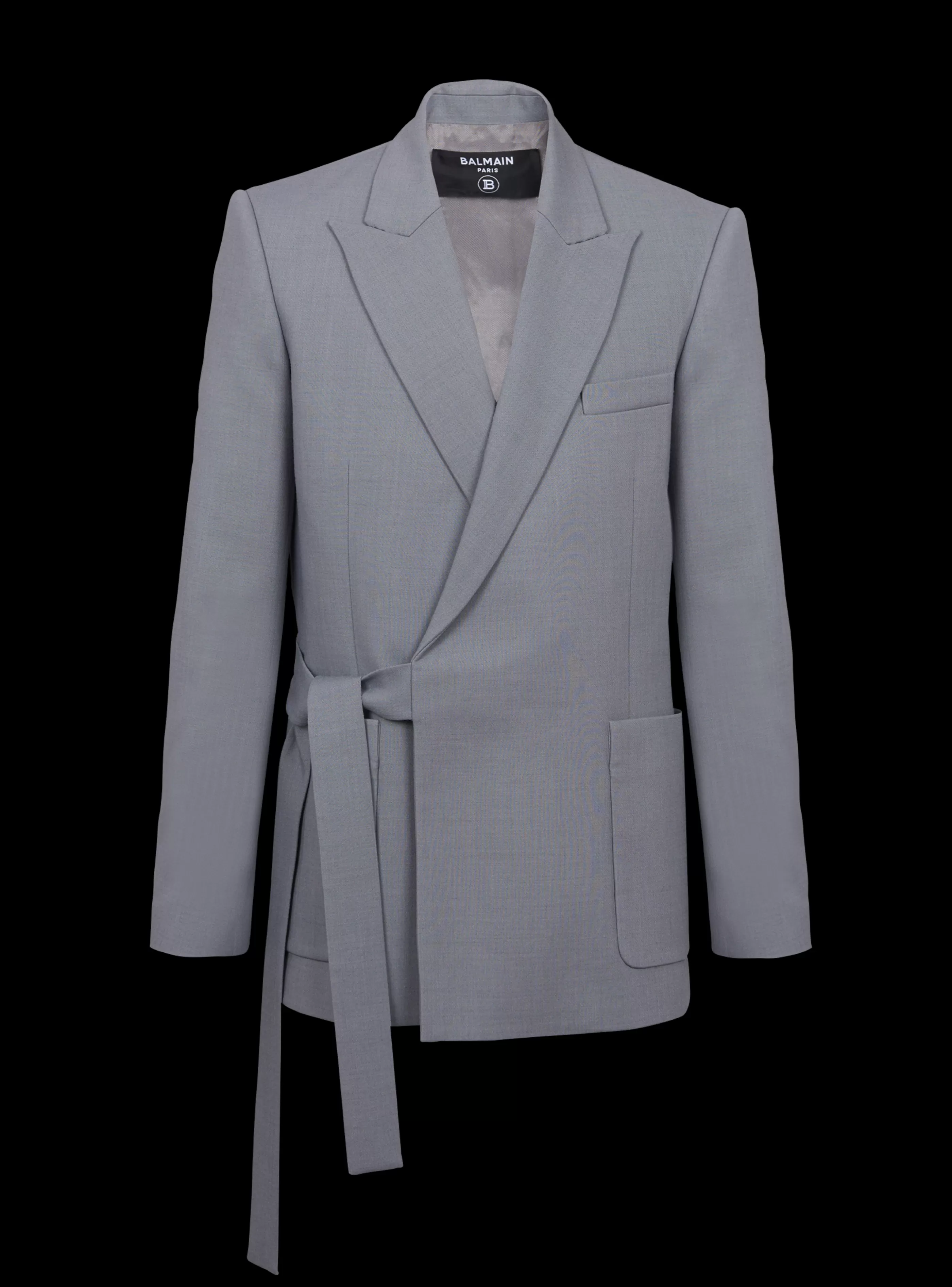 Balmain Giacche E Blazers-Belted Asymmetrical Jacket In Double Crepe grey