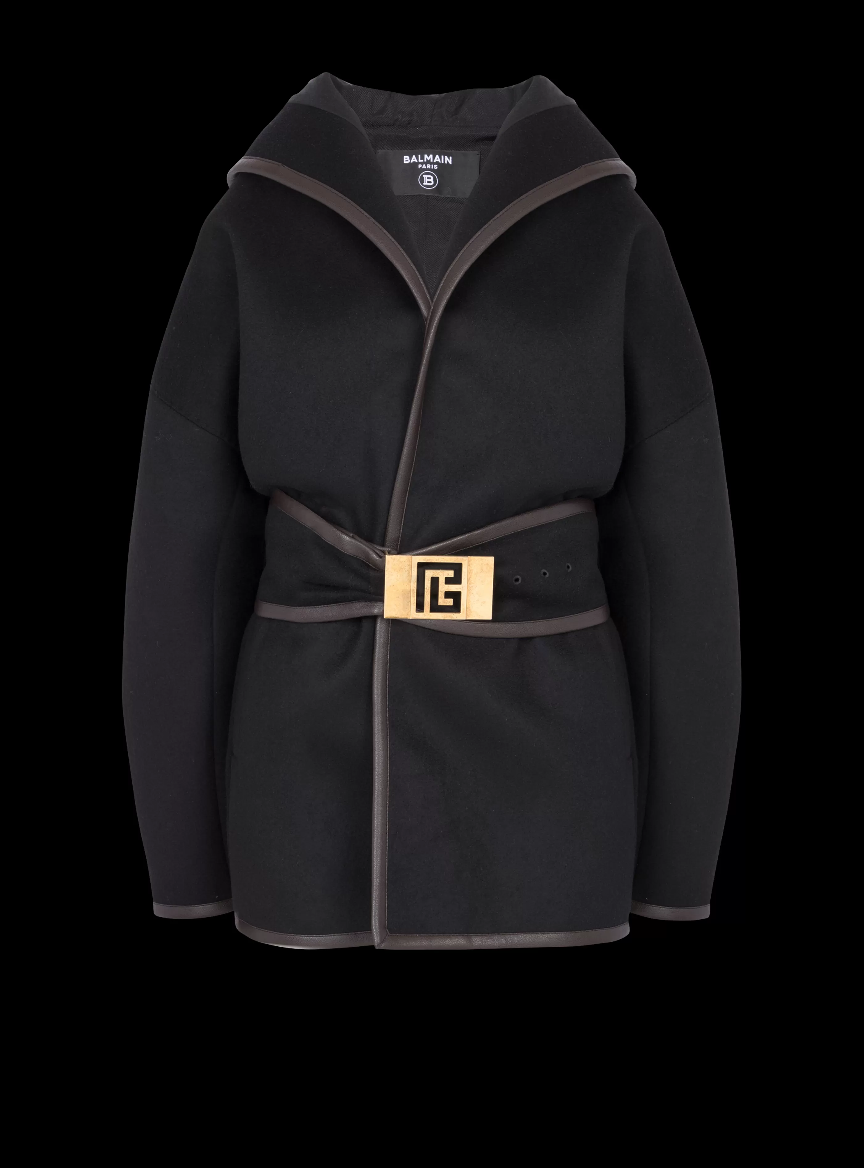 Balmain Capispalla-Belted Wool Coat black