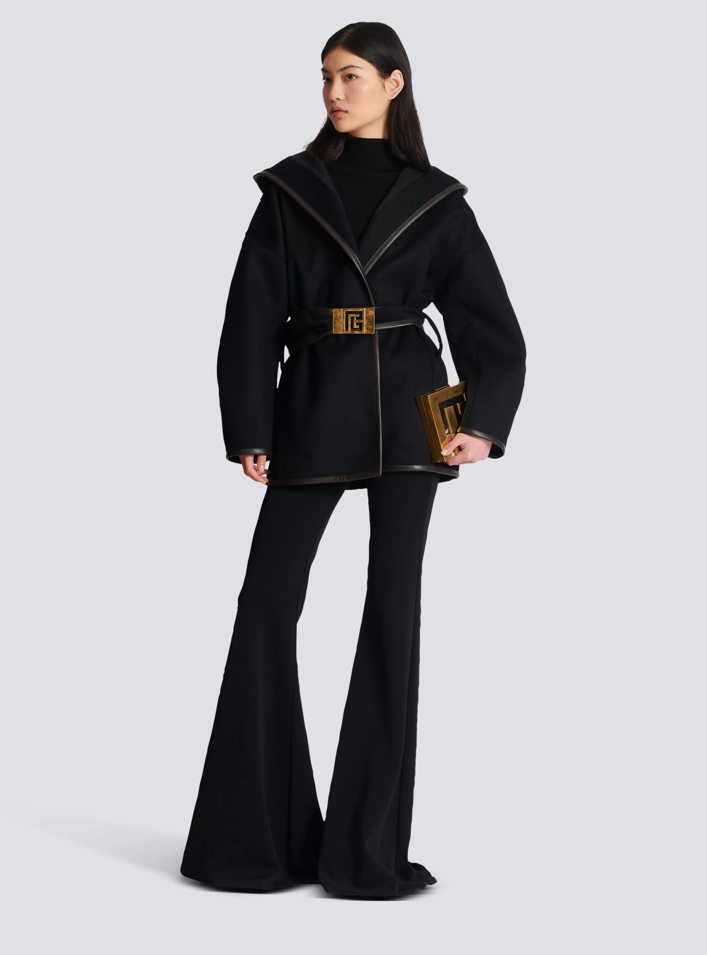 Balmain Capispalla-Belted Wool Coat black