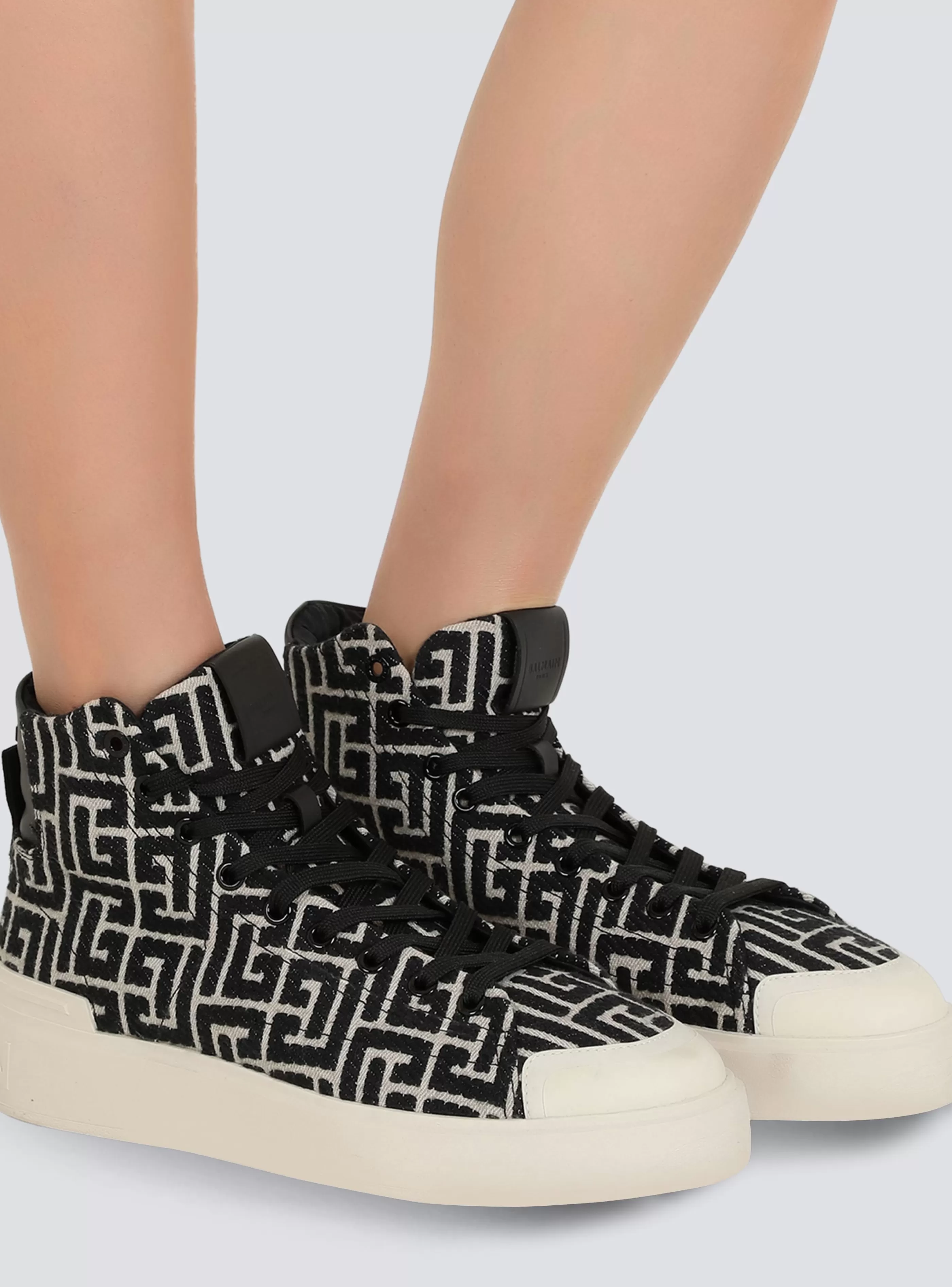 Balmain B-Court-Bicolor Jacquard B-Court High-top Sneakers black