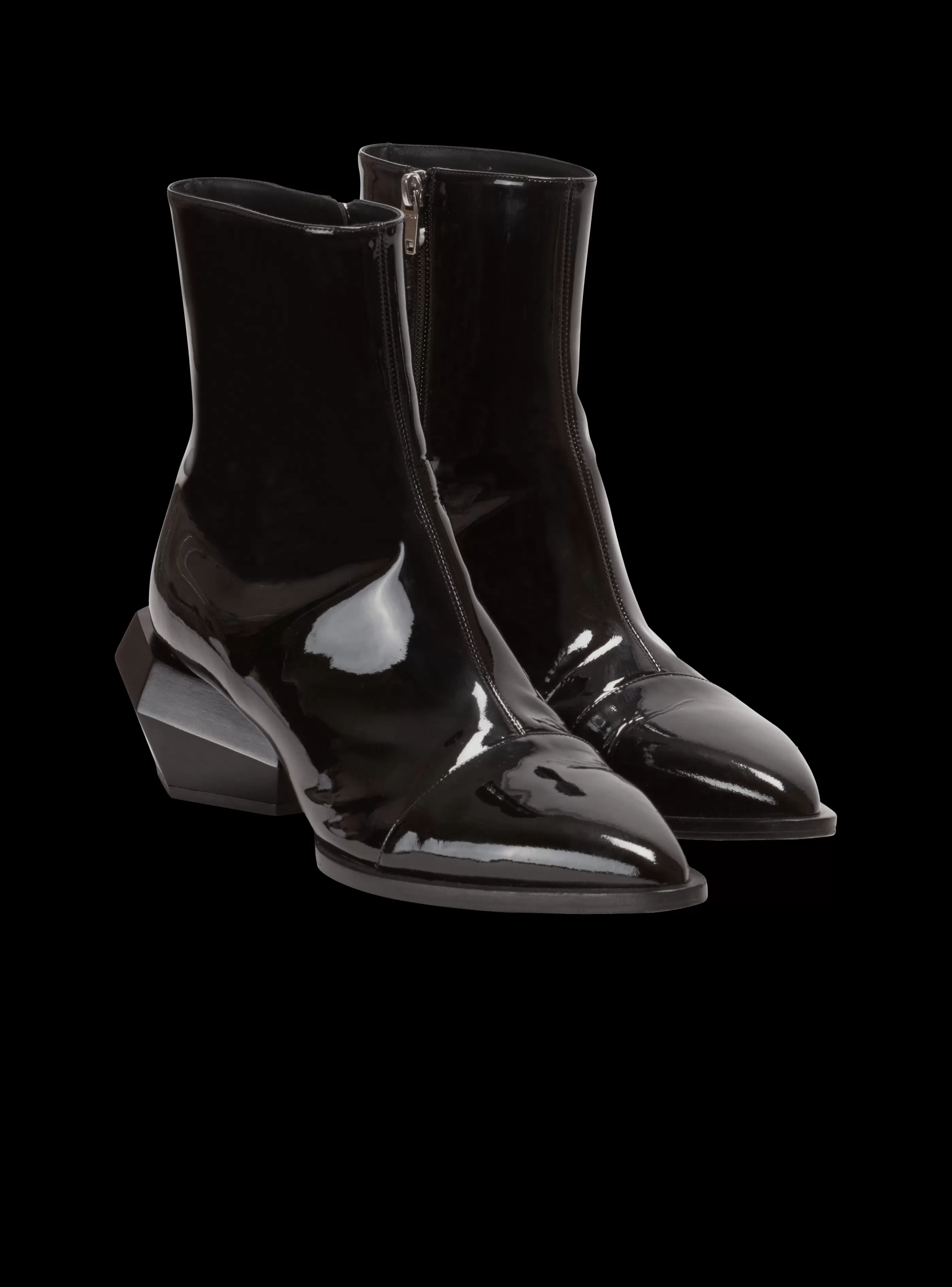 Balmain Stivali E Anfibi-Billy Patent Leather Ankle Boots black