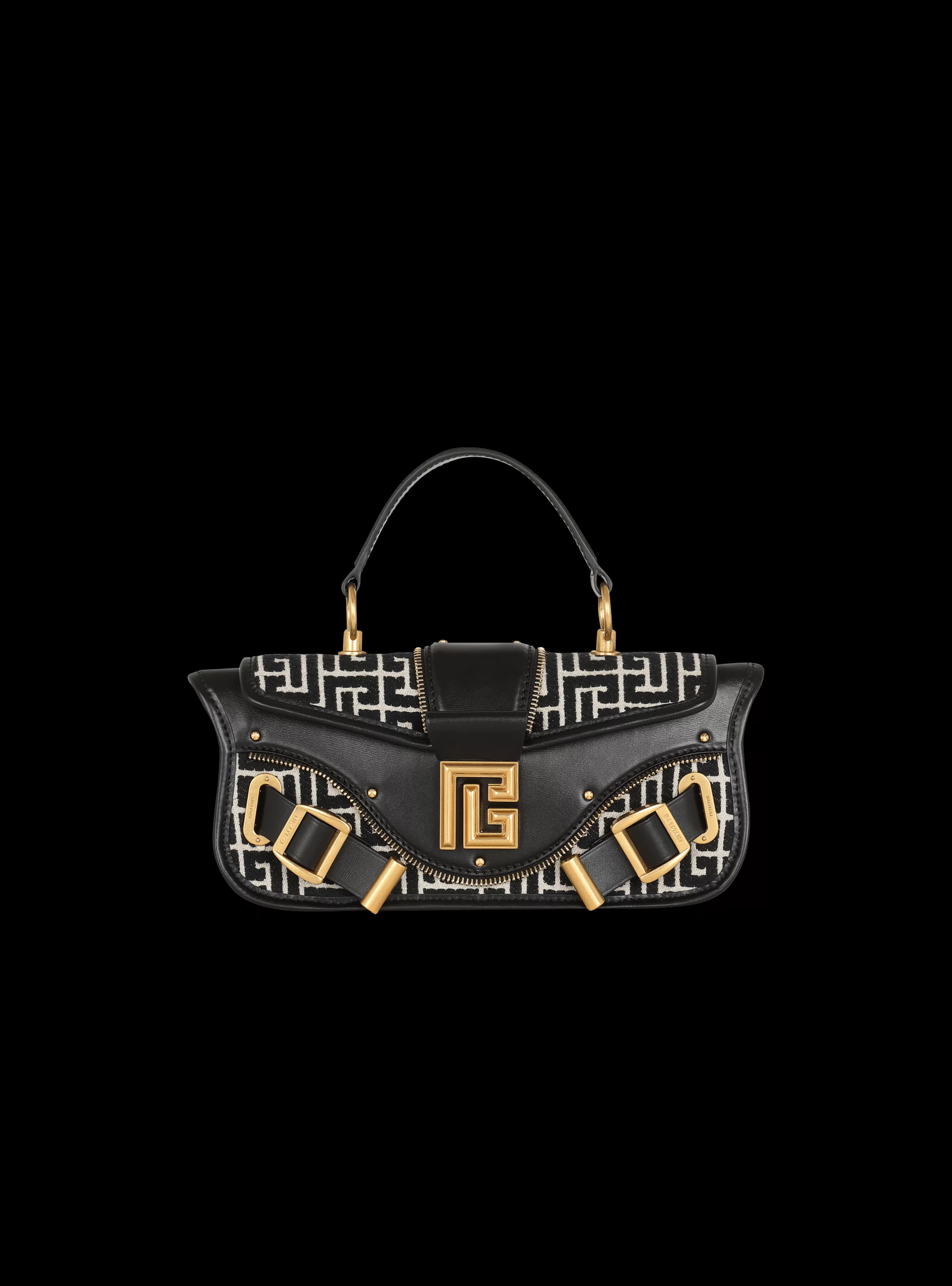 Balmain Borse Mini | Borse A Spalla-Blaze Leather Clutch Bag With Jacquard Monogram black