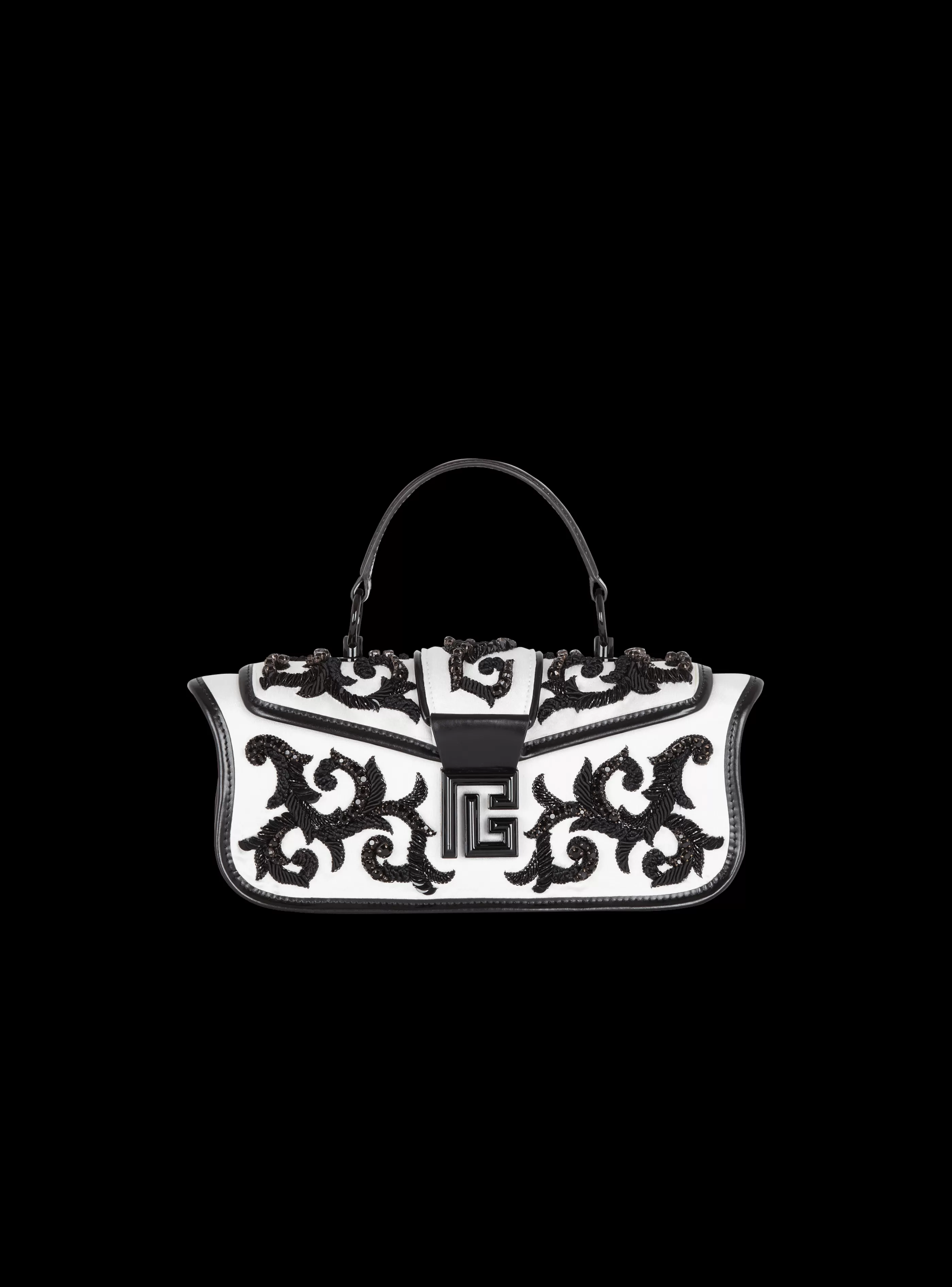 Balmain Borse Mini | Borse A Spalla-Blaze Pouch Satin Bag With Baroque Embroidery white