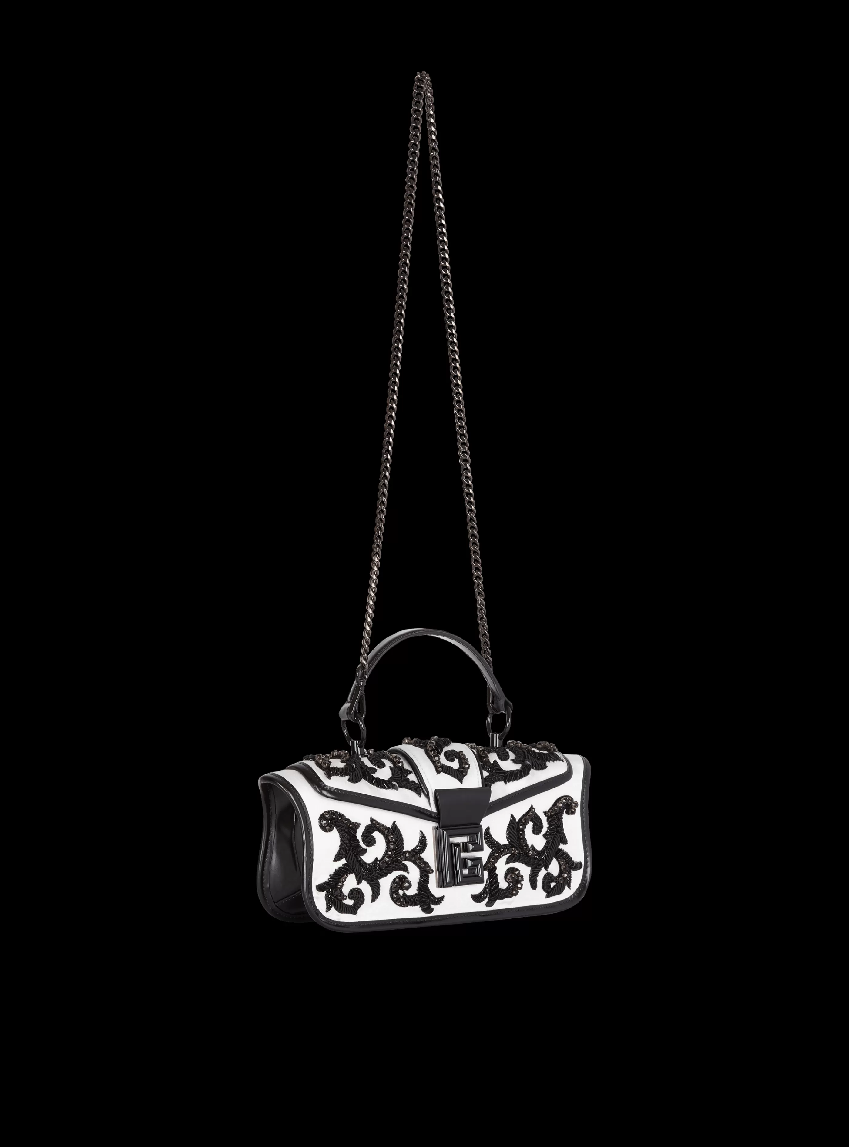 Balmain Borse Mini | Borse A Spalla-Blaze Pouch Satin Bag With Baroque Embroidery white