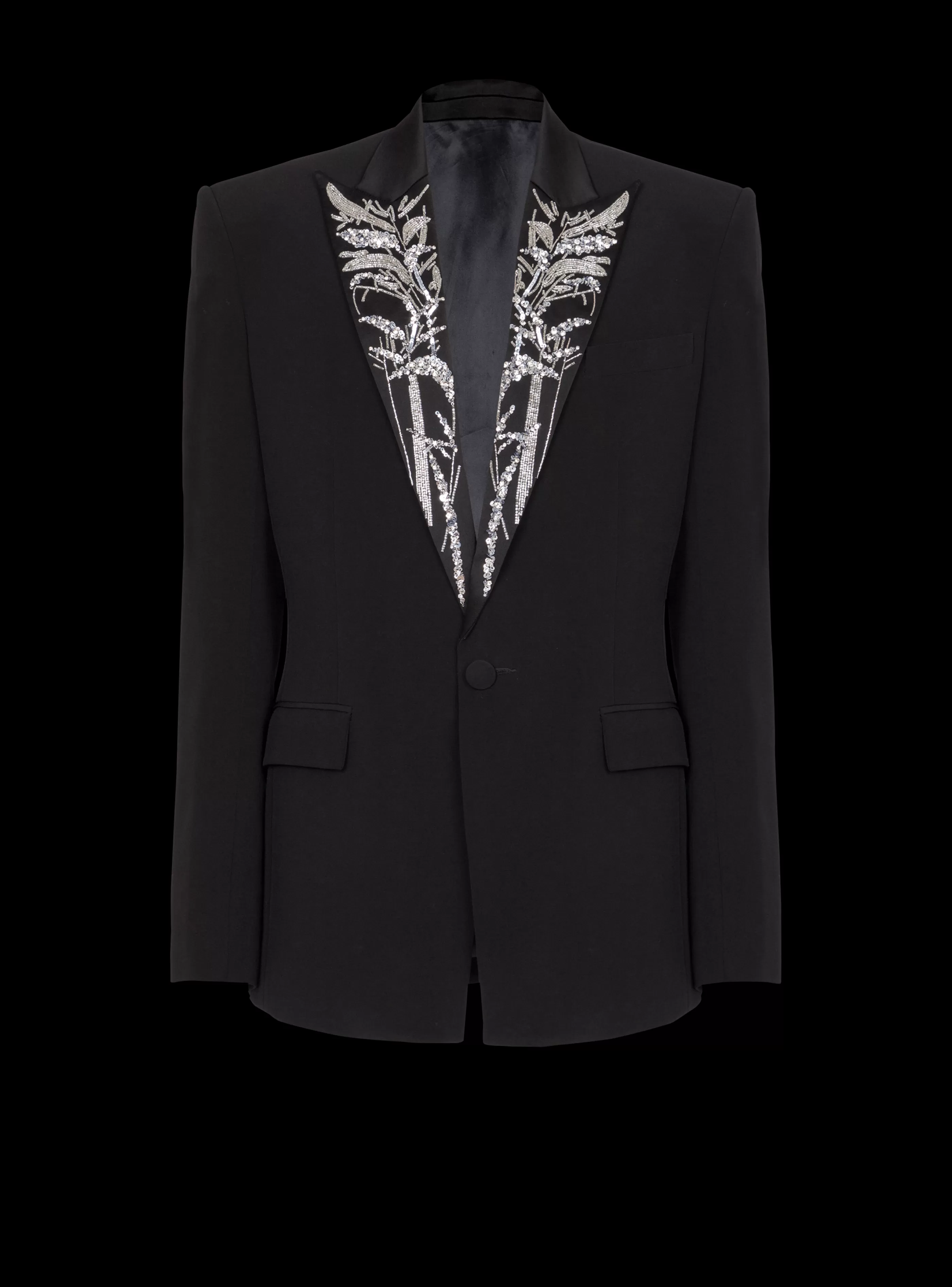 Balmain Giacche E Blazers-Blazer With Embroidered Bamboo Collar black