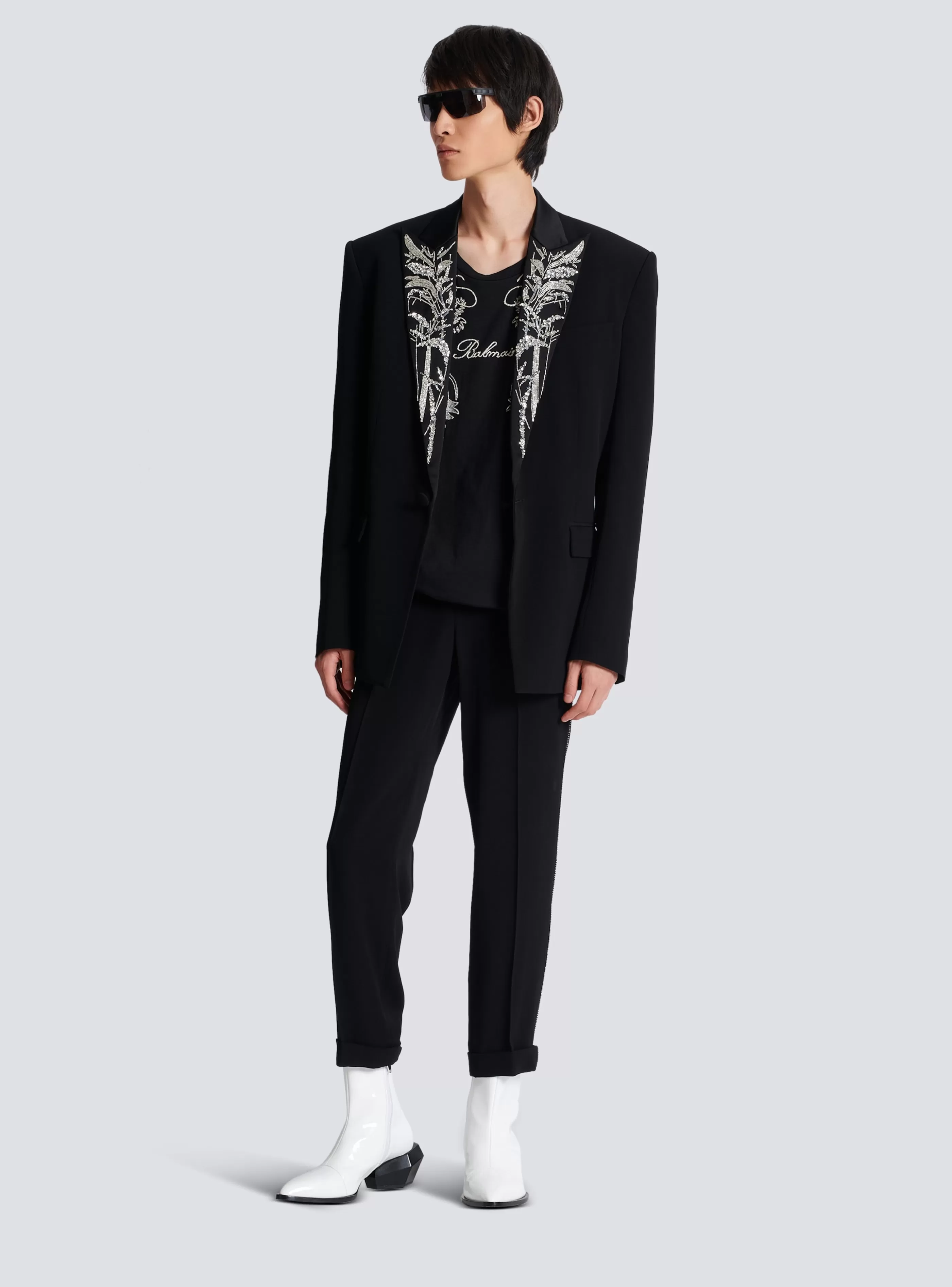 Balmain Giacche E Blazers-Blazer With Embroidered Bamboo Collar black