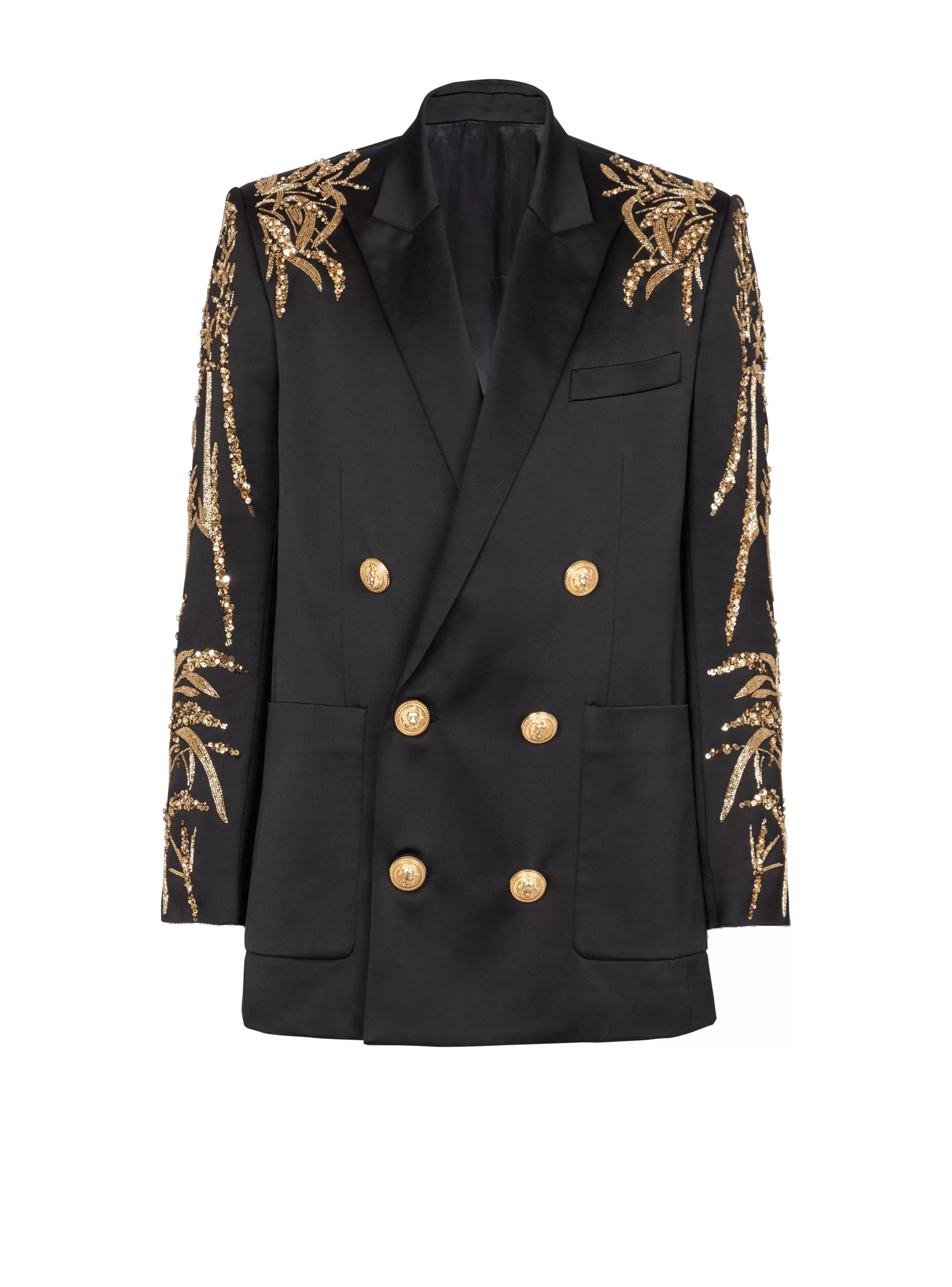 Balmain Giacche E Blazers-Blazer With Embroidered Bamboo Sleeves black