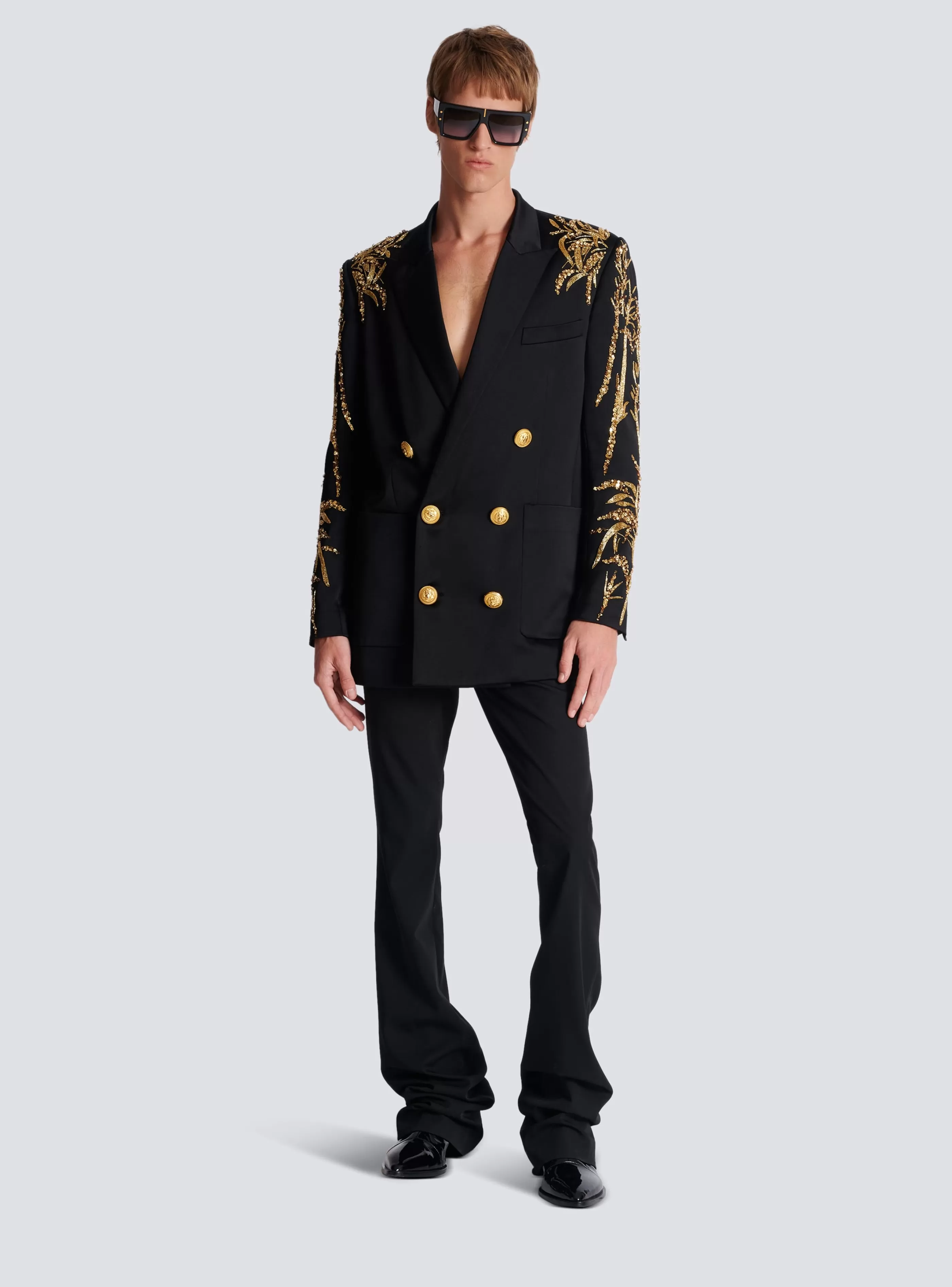 Balmain Giacche E Blazers-Blazer With Embroidered Bamboo Sleeves black