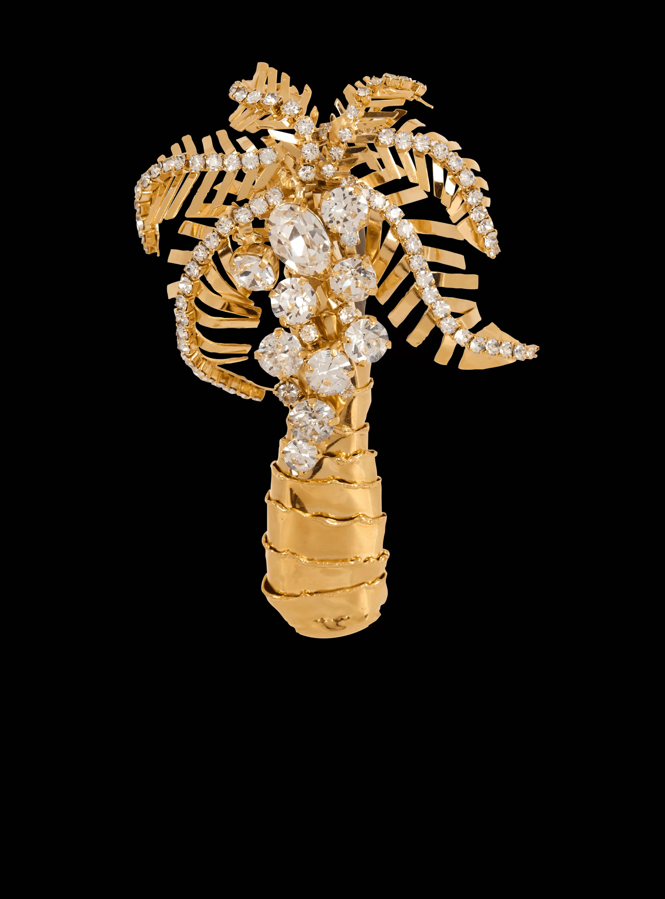 Balmain Gioielli Moda-Brass And Crystal Palm Tree Brooch gold