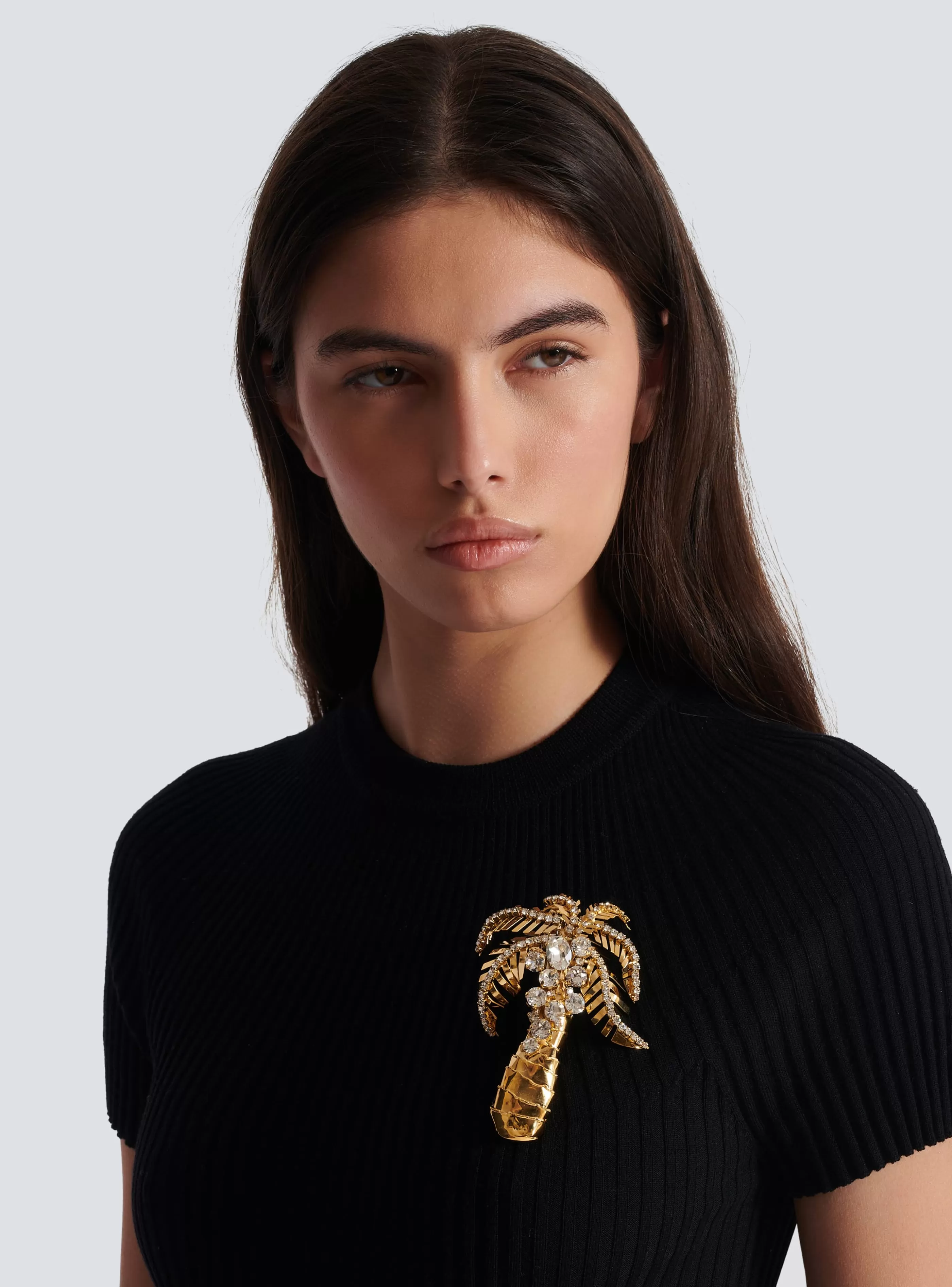 Balmain Gioielli Moda-Brass And Crystal Palm Tree Brooch gold