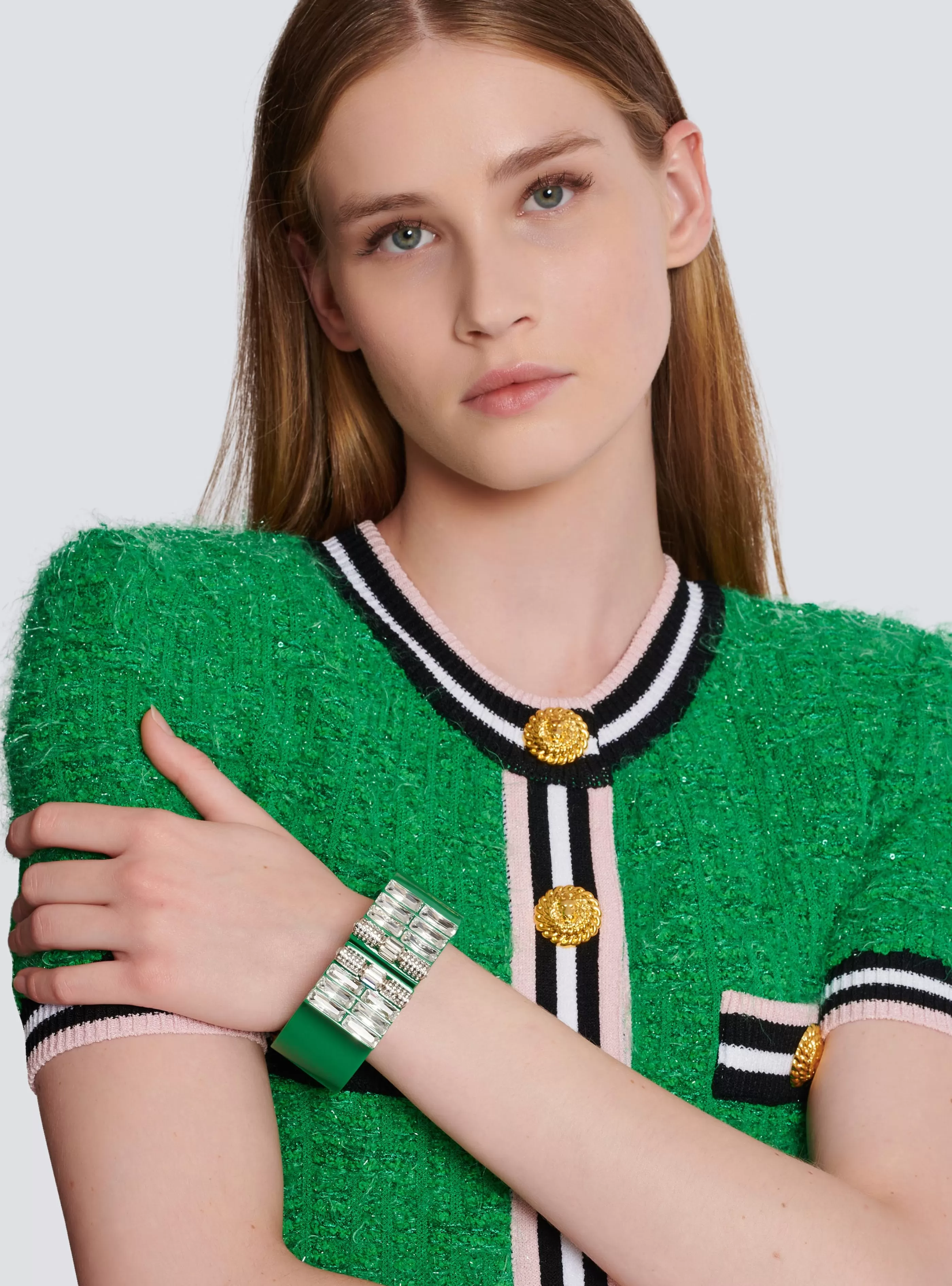 Balmain Gioielli Moda-Brass, Rhinestone And Resin Cuff green