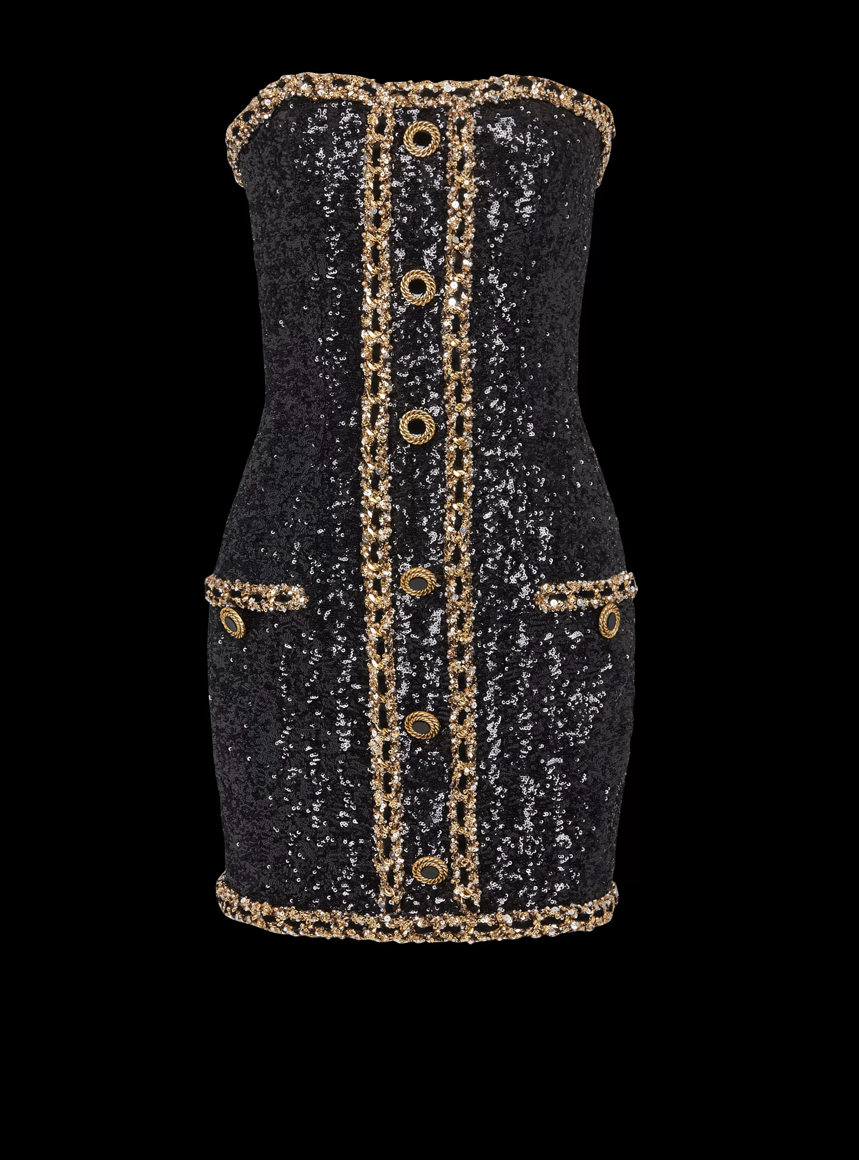 Balmain Abiti-Bustier Dress With Sequin Embroidery black