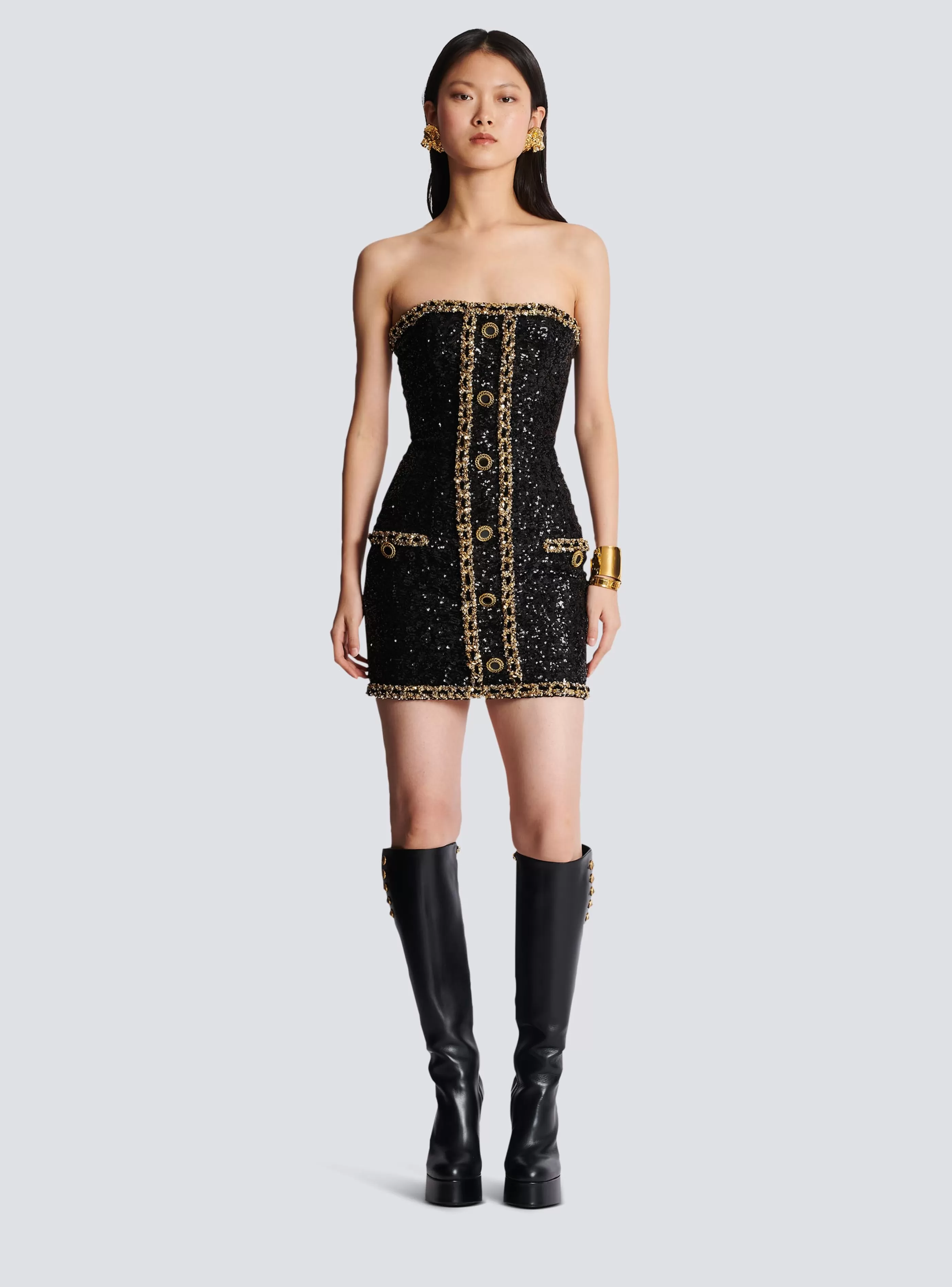 Balmain Abiti-Bustier Dress With Sequin Embroidery black