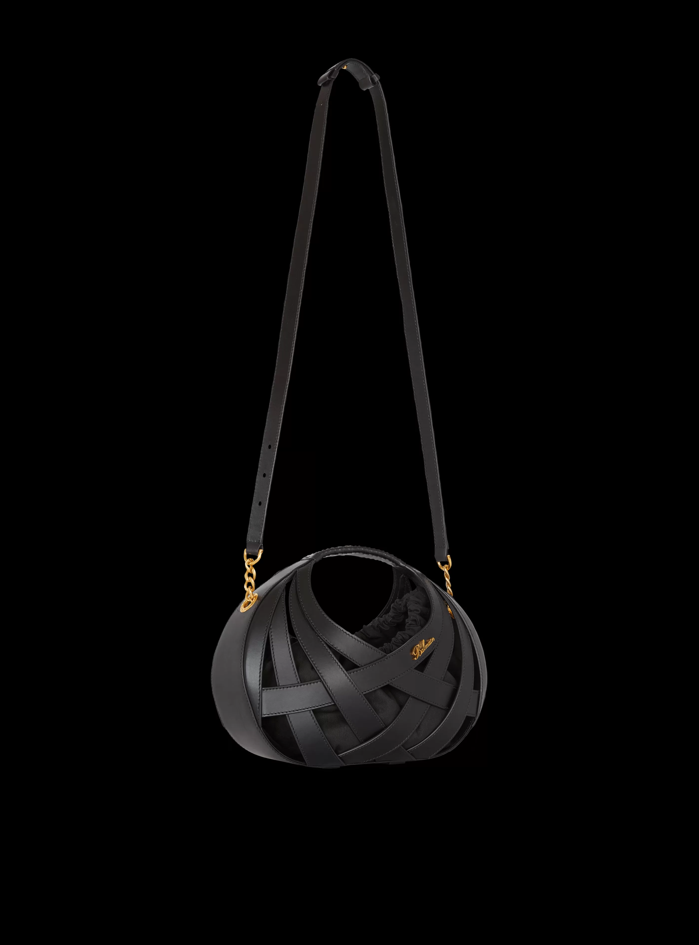 Balmain Borse A Spalla | Borse A Tracolla-Calfskin Basket Bag With An Openwork Grid Motif black