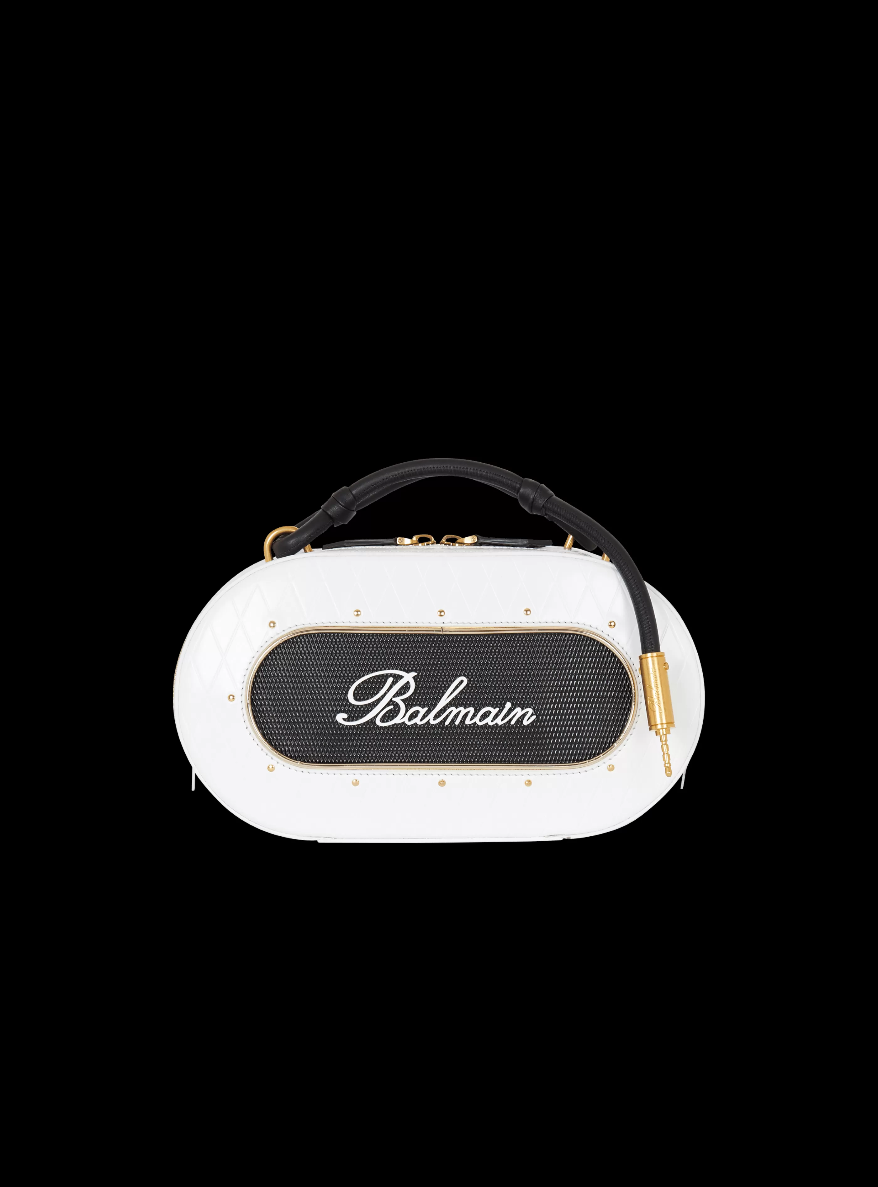 Balmain Borse A Tracolla-Calfskin Radio Bag With Signature And Embossed Grid Motif white