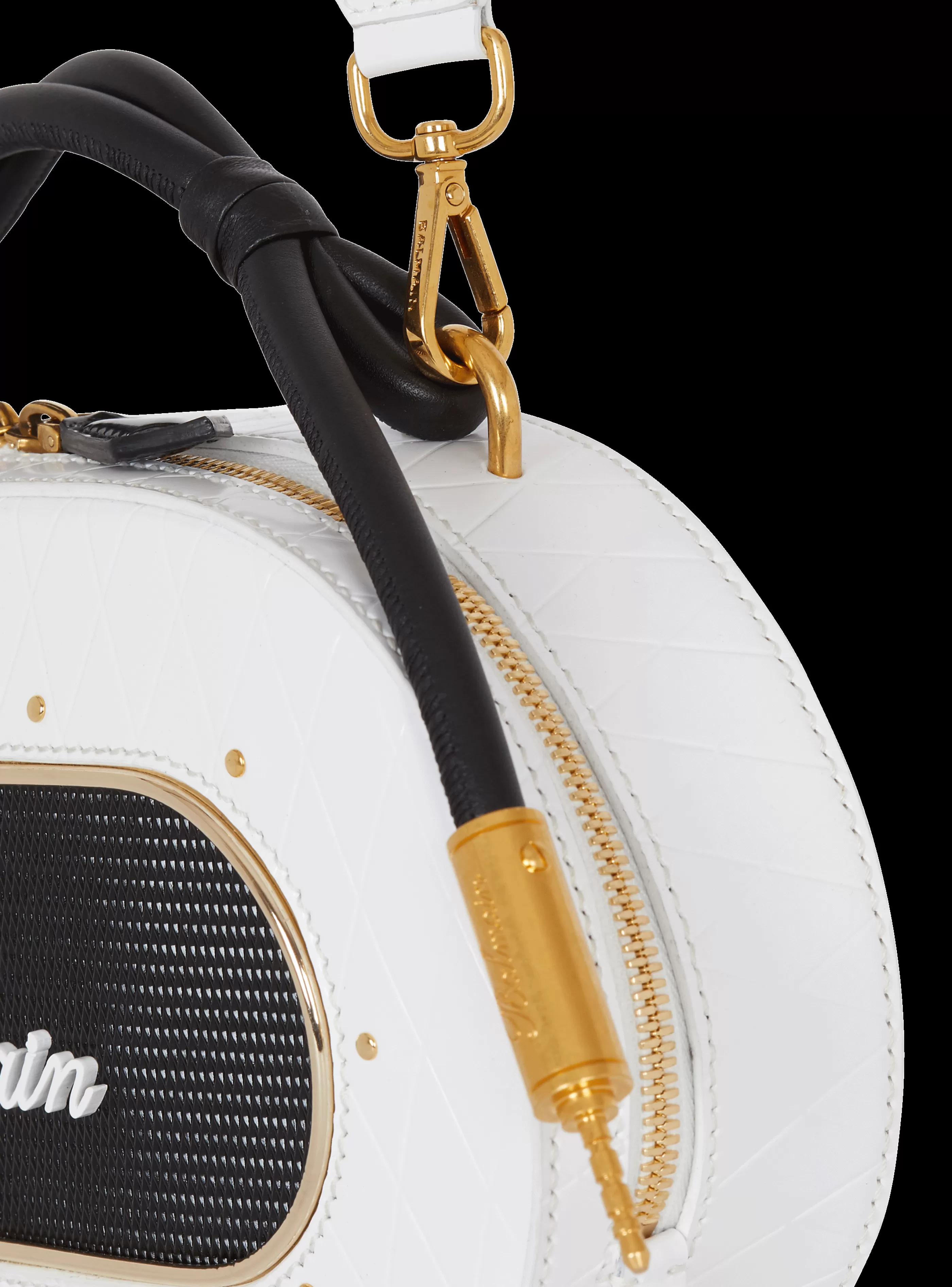 Balmain Borse A Tracolla-Calfskin Radio Bag With Signature And Embossed Grid Motif white
