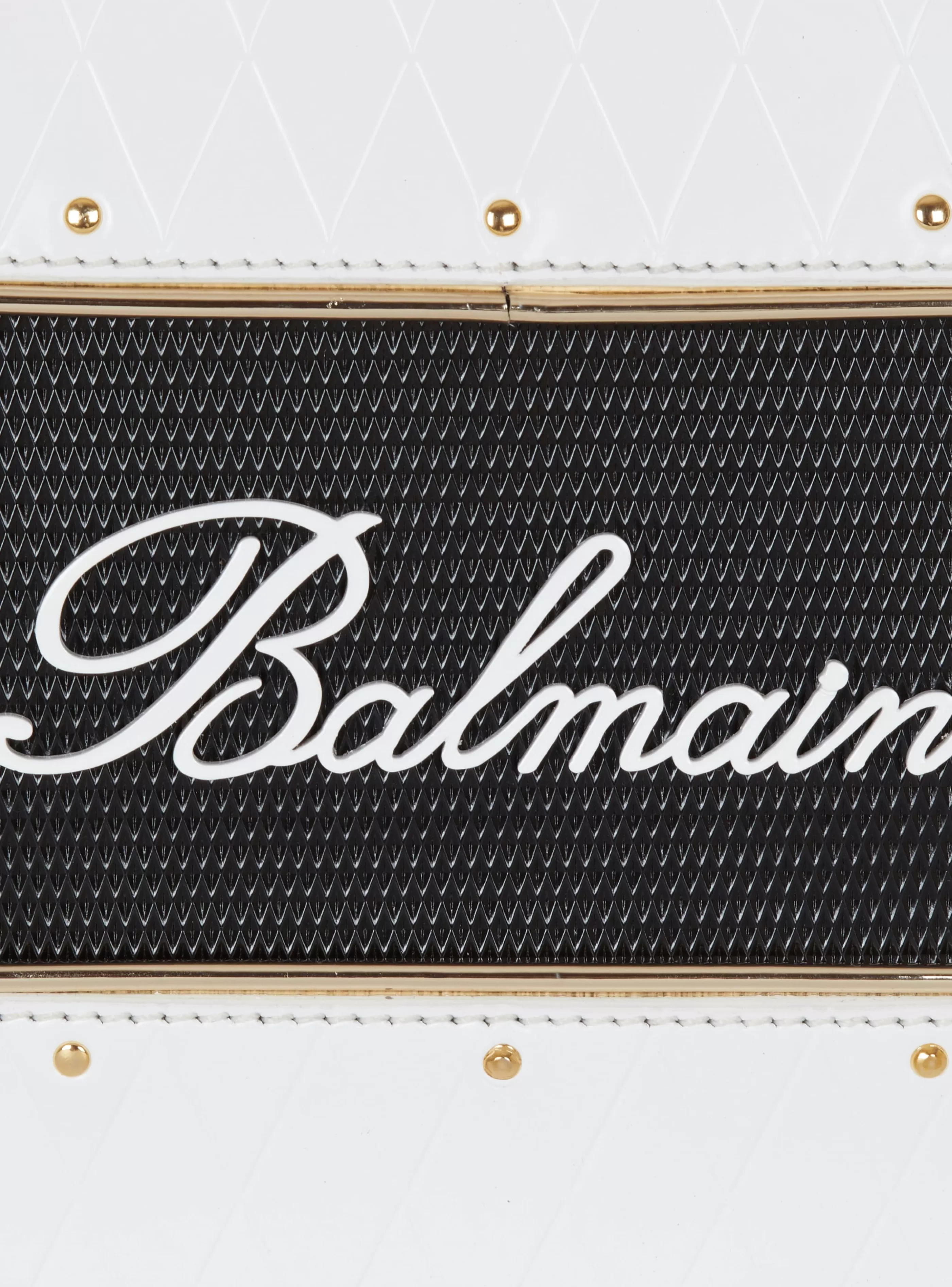 Balmain Borse A Tracolla-Calfskin Radio Bag With Signature And Embossed Grid Motif white