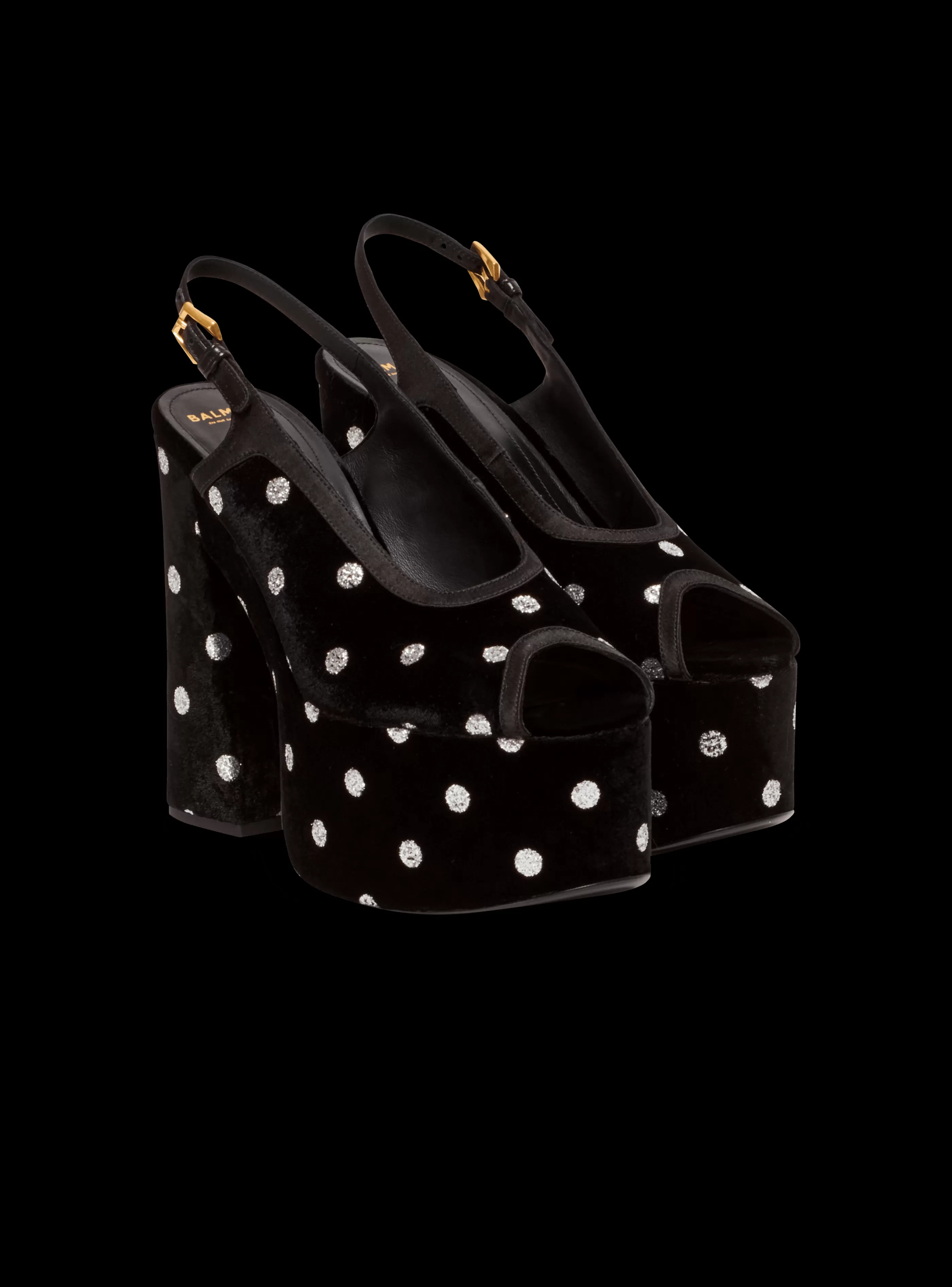 Balmain Scarpe Col Tacco Alto-Cam Sandals In Velvet With Polka Dots silver