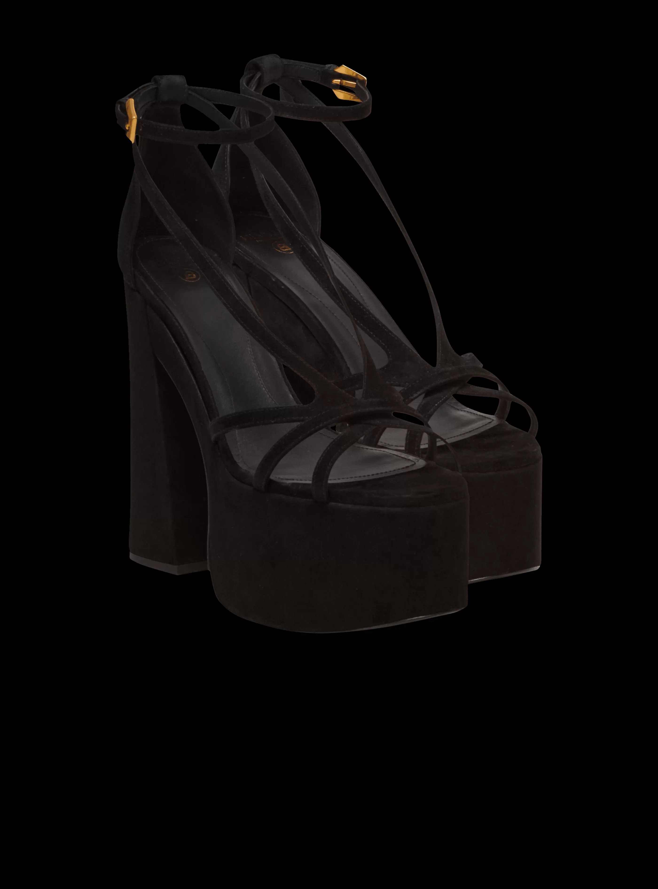 Balmain Scarpe Col Tacco Alto-Cam Suede Platform Sandals black