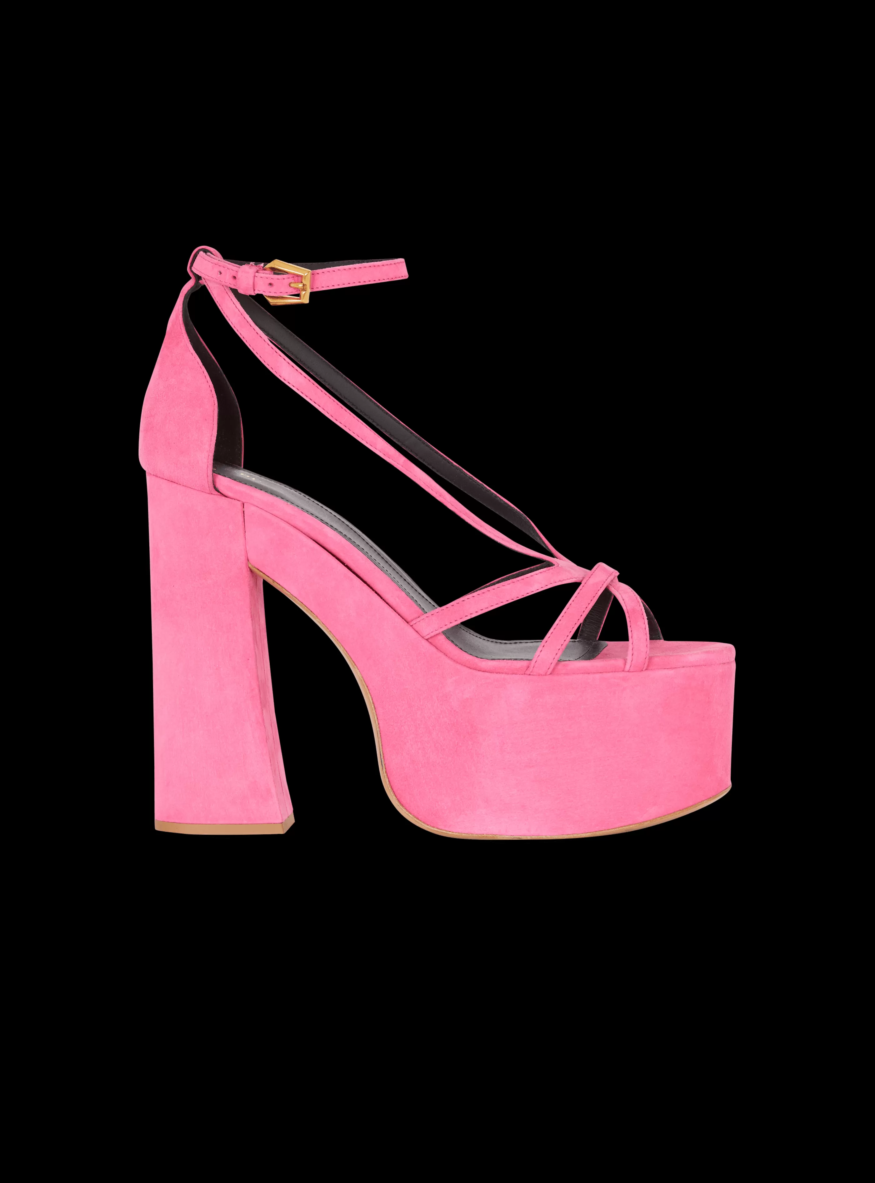 Balmain Scarpe Col Tacco Alto-Cam Suede Platform Sandals pink